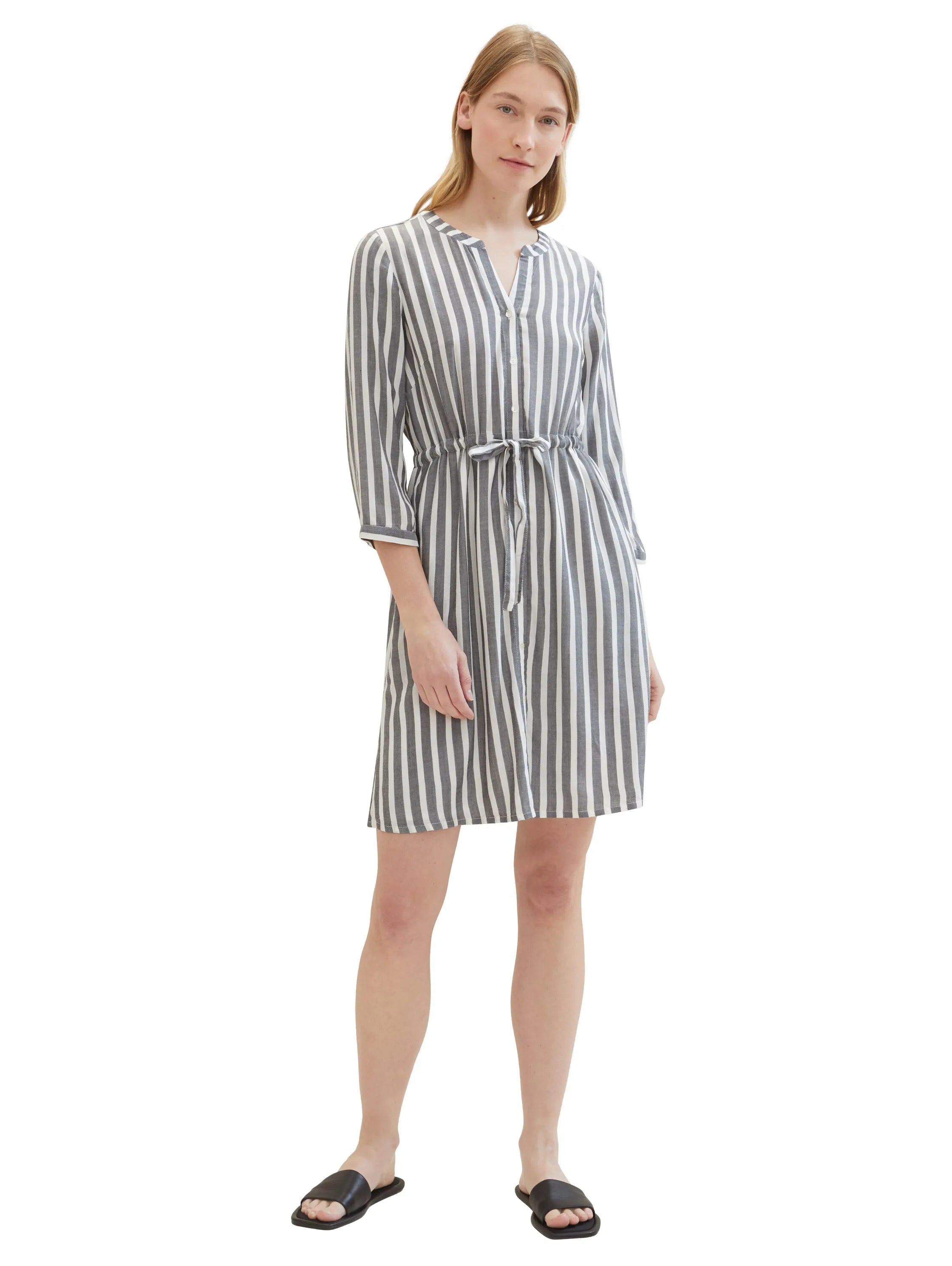 Tom Tailor Offwhite Navy Vertical Stripe Women Striped Dress SKU: 1041204_26940 Image 02