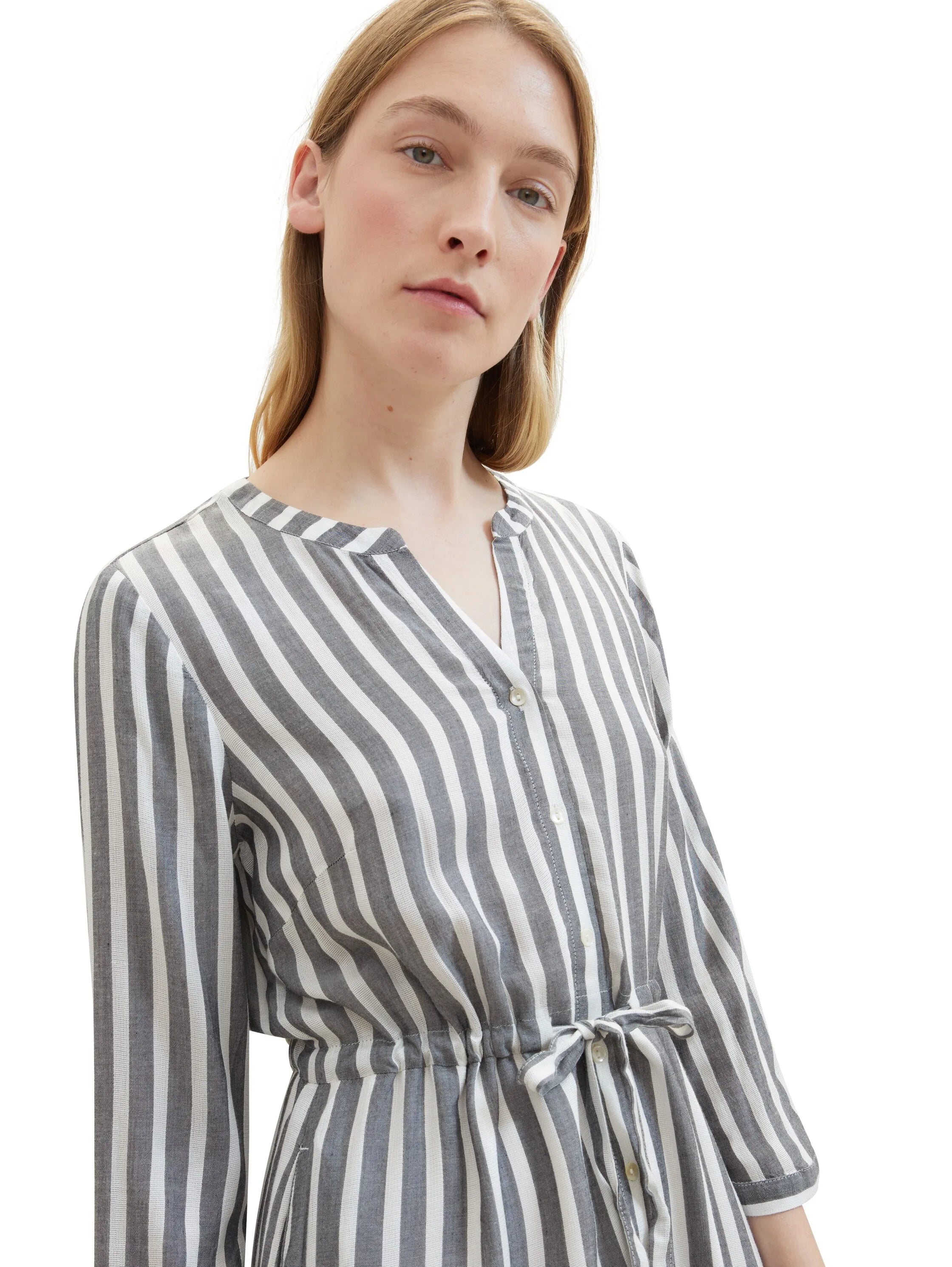Tom Tailor Offwhite Navy Vertical Stripe Women Striped Dress SKU: 1041204_26940 Image 04