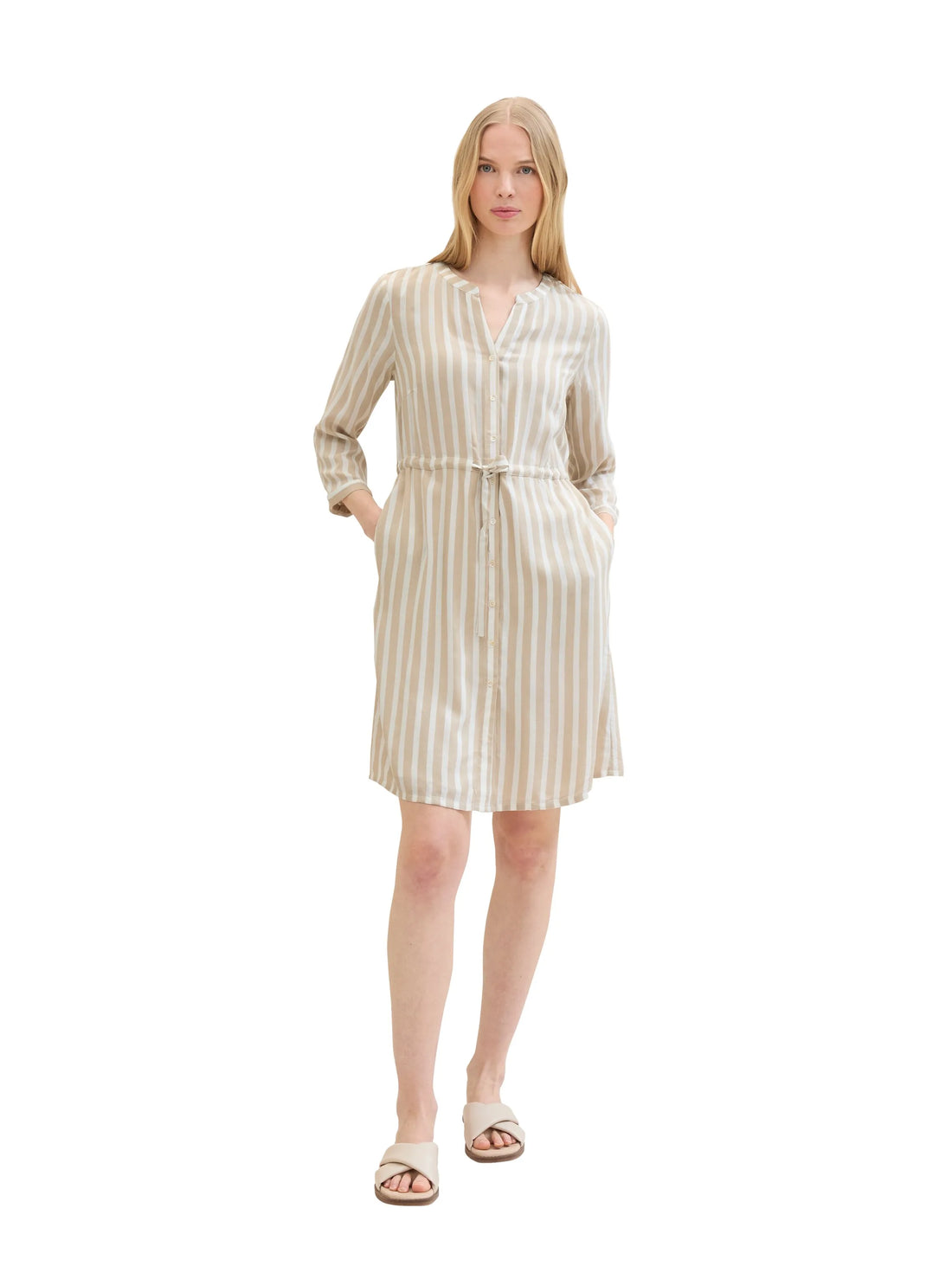 Tom Tailor Beige Offwhite Stripe Women Striped Dress SKU: 1041204_35211 Image 01