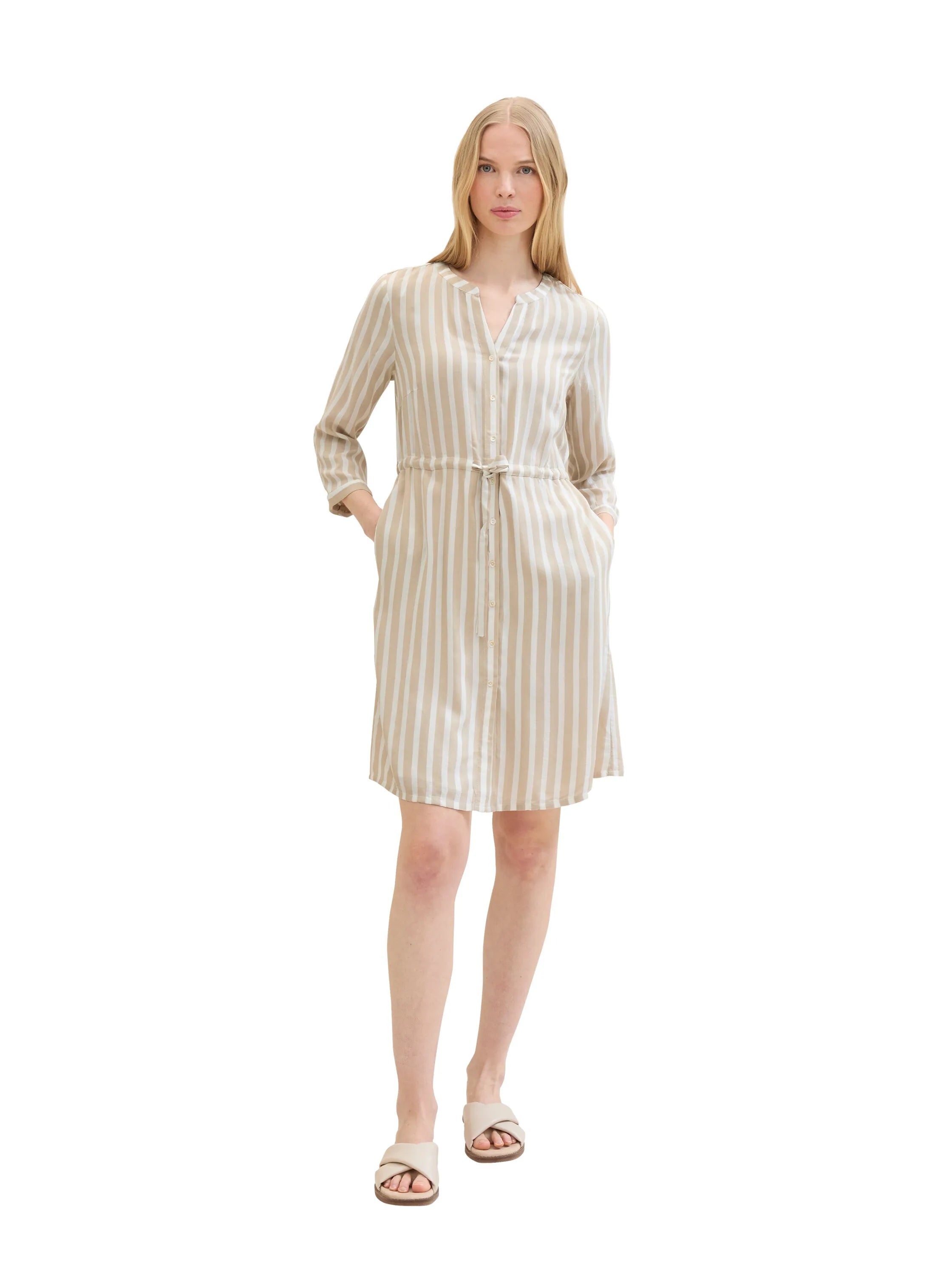 Tom Tailor Beige Offwhite Stripe Women Striped Dress SKU: 1041204_35211 Image 01