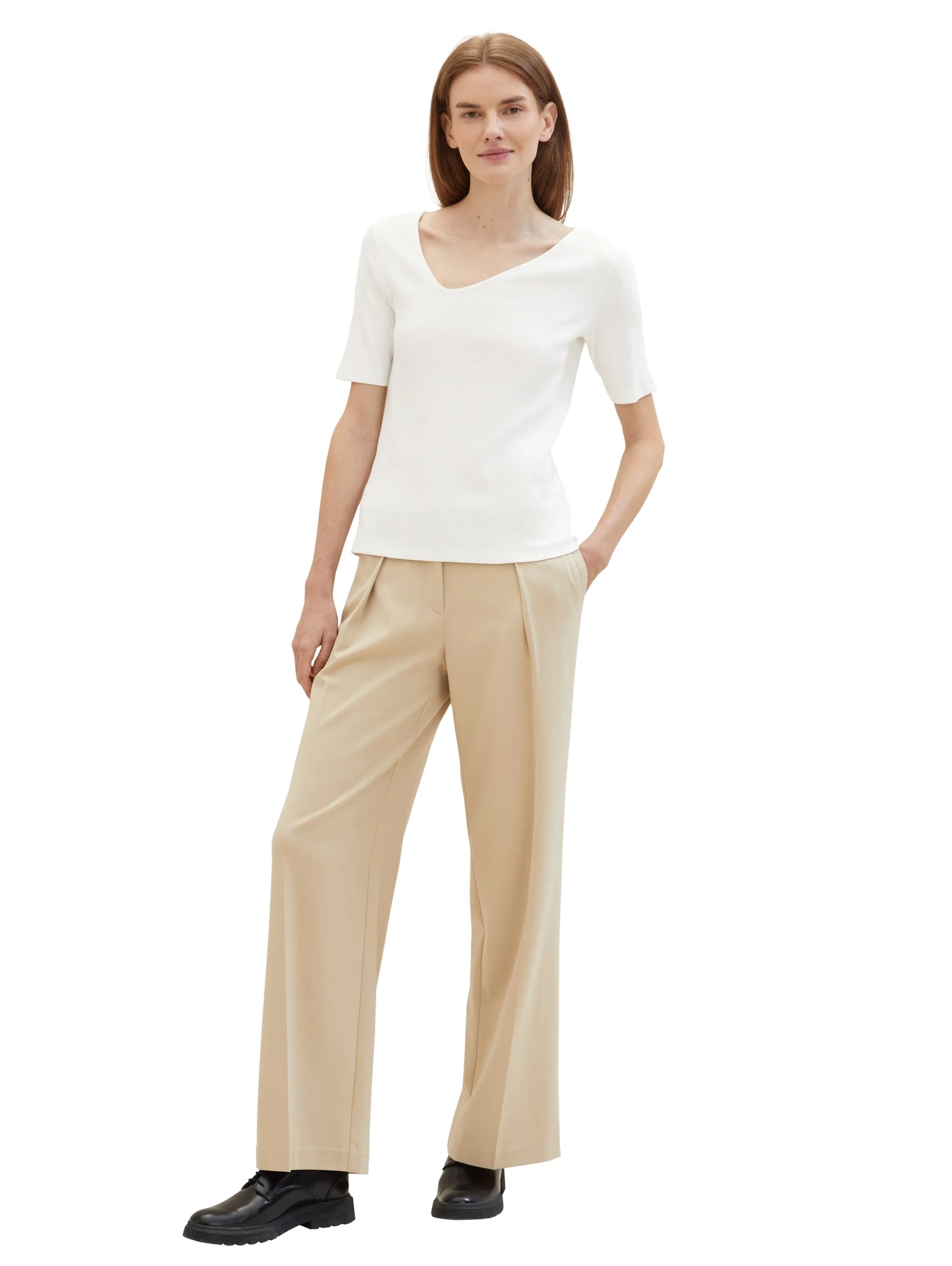 Tom Tailor Whisper White Women T-Shirt with an Asymmetrical Neckline SKU: 1041210_10315 Image 02