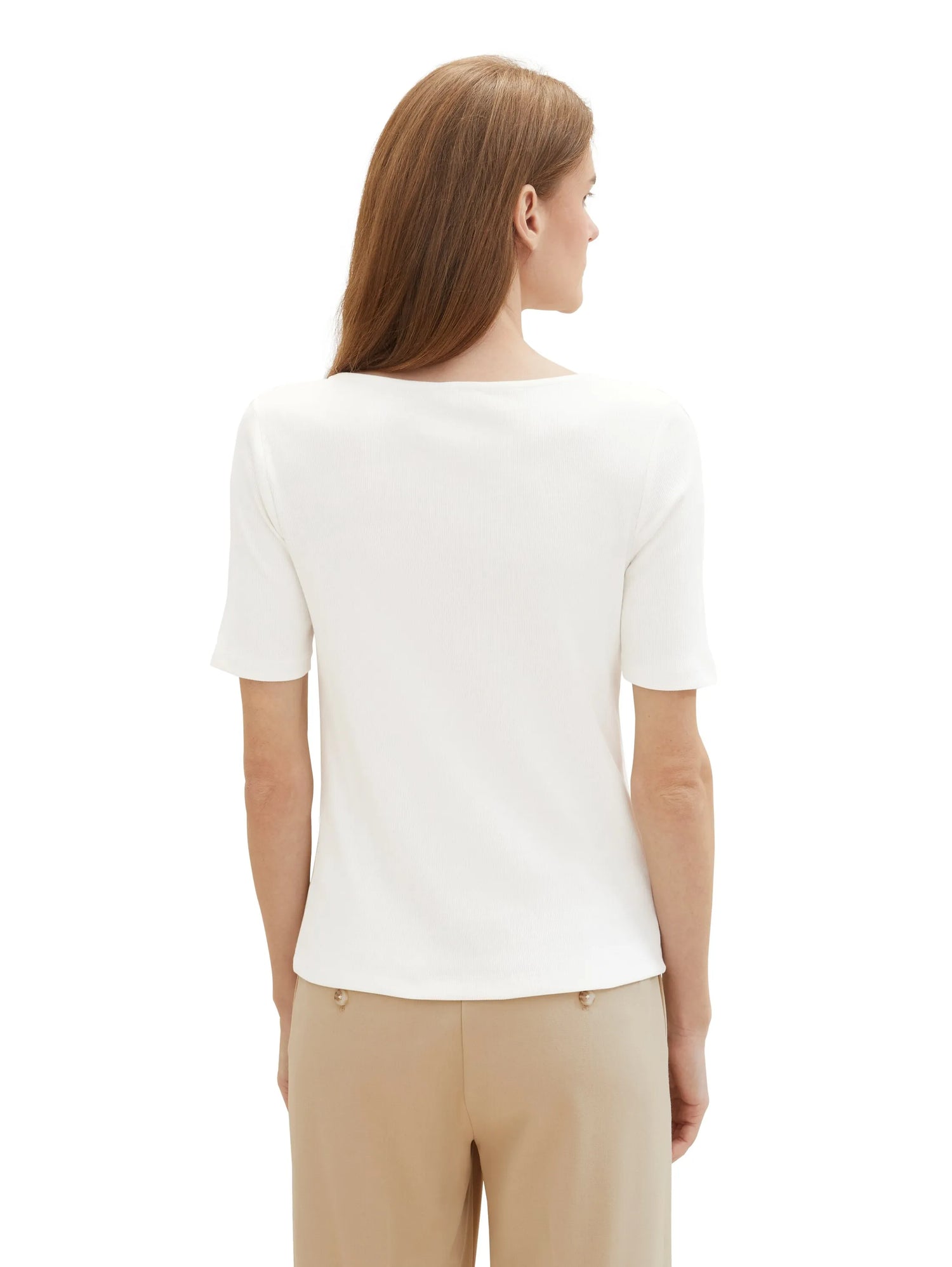 Tom Tailor Whisper White Women T-Shirt with an Asymmetrical Neckline SKU: 1041210_10315 Image 03