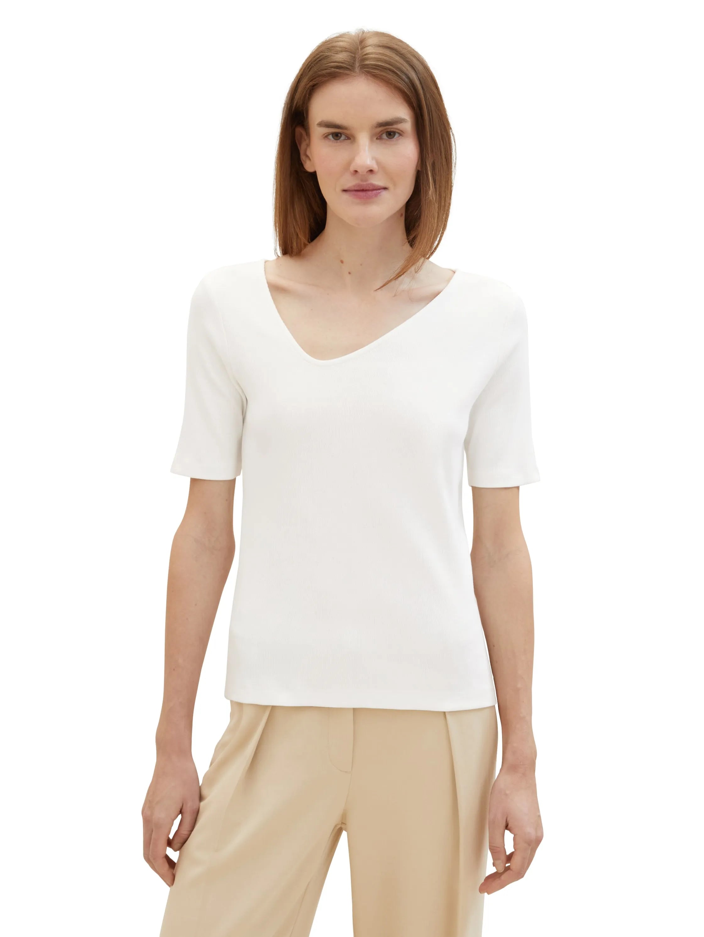 Tom Tailor Whisper White Women T-Shirt with an Asymmetrical Neckline SKU: 1041210_10315 Image 04