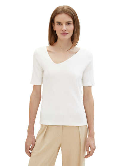 Tom Tailor Whisper White Women T-Shirt with an Asymmetrical Neckline SKU: 1041210_10315 Image 04