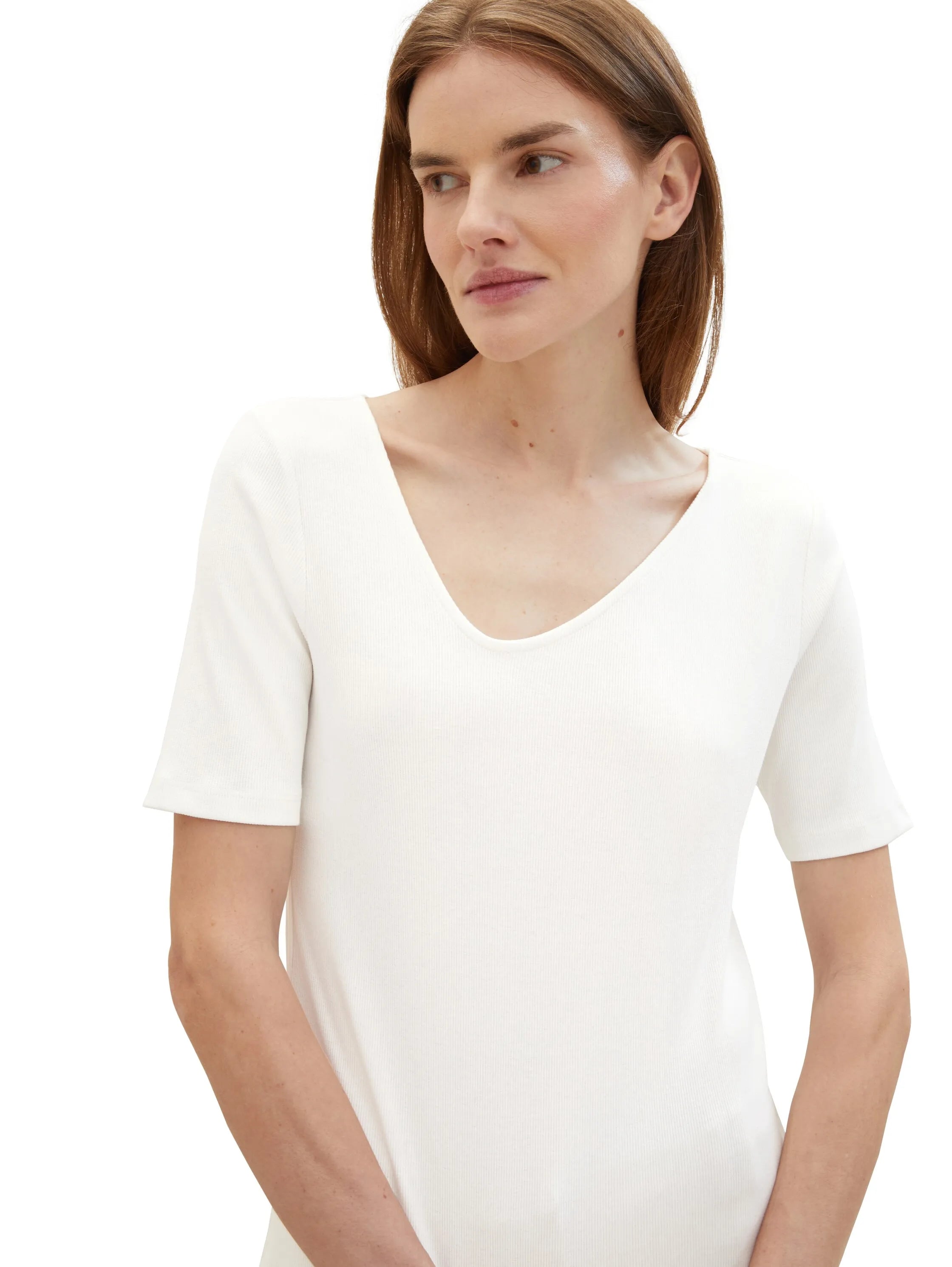 Tom Tailor Whisper White Women T-Shirt with an Asymmetrical Neckline SKU: 1041210_10315 Image 05