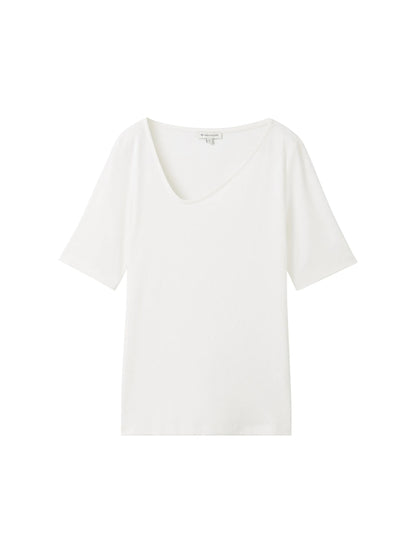 Tom Tailor Whisper White Women T-Shirt with an Asymmetrical Neckline SKU: 1041210_10315 Image 07