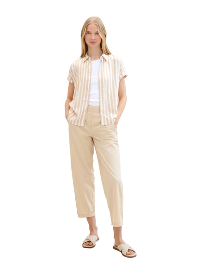 Tom Tailor Beige Offwhite Stripe Women Striped Short-Sleeved Shirt SKU: 1041220_35211 Image 02