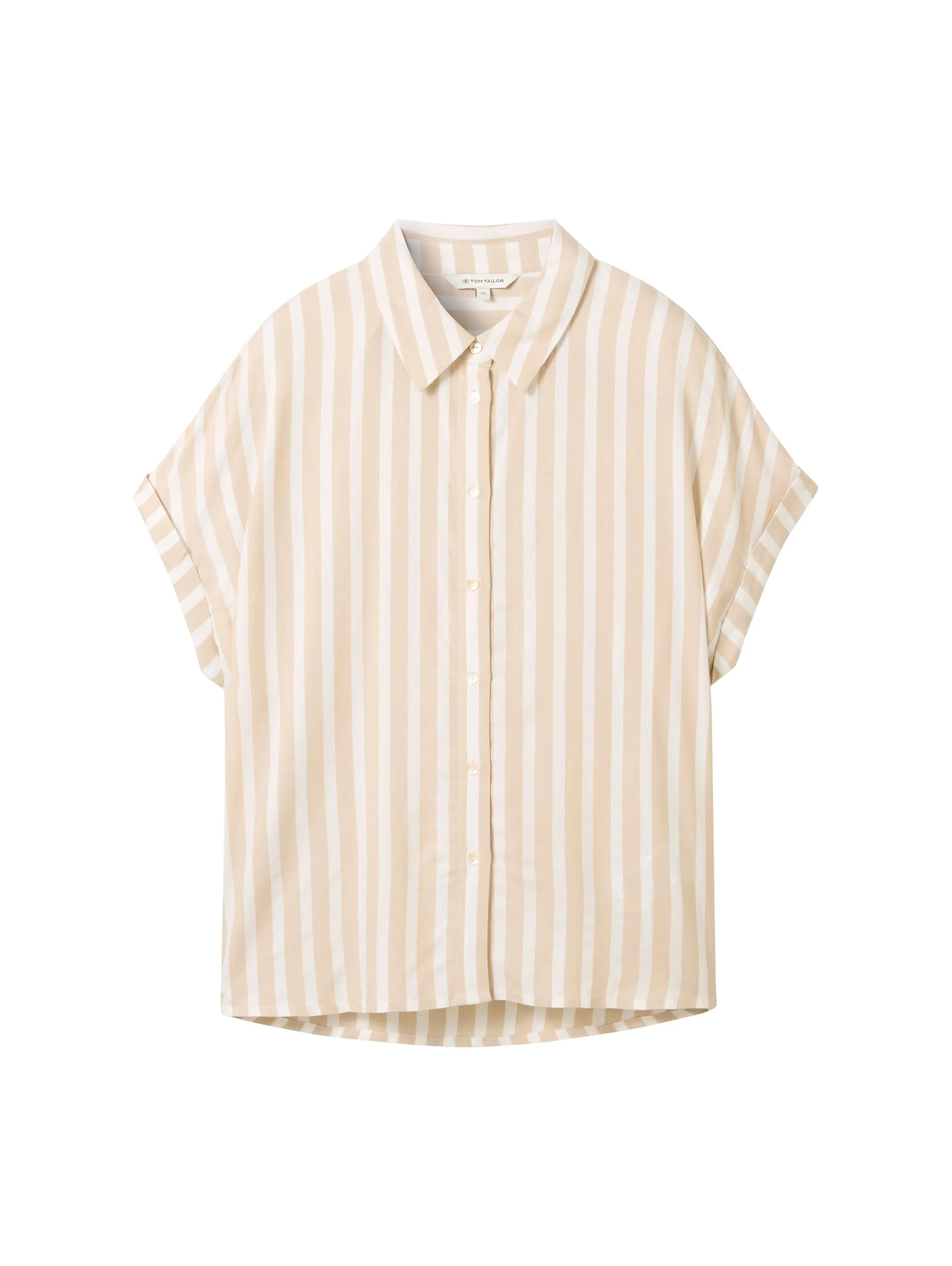 Tom Tailor Beige Offwhite Stripe Women Striped Short-Sleeved Shirt SKU: 1041220_35211 Image 07