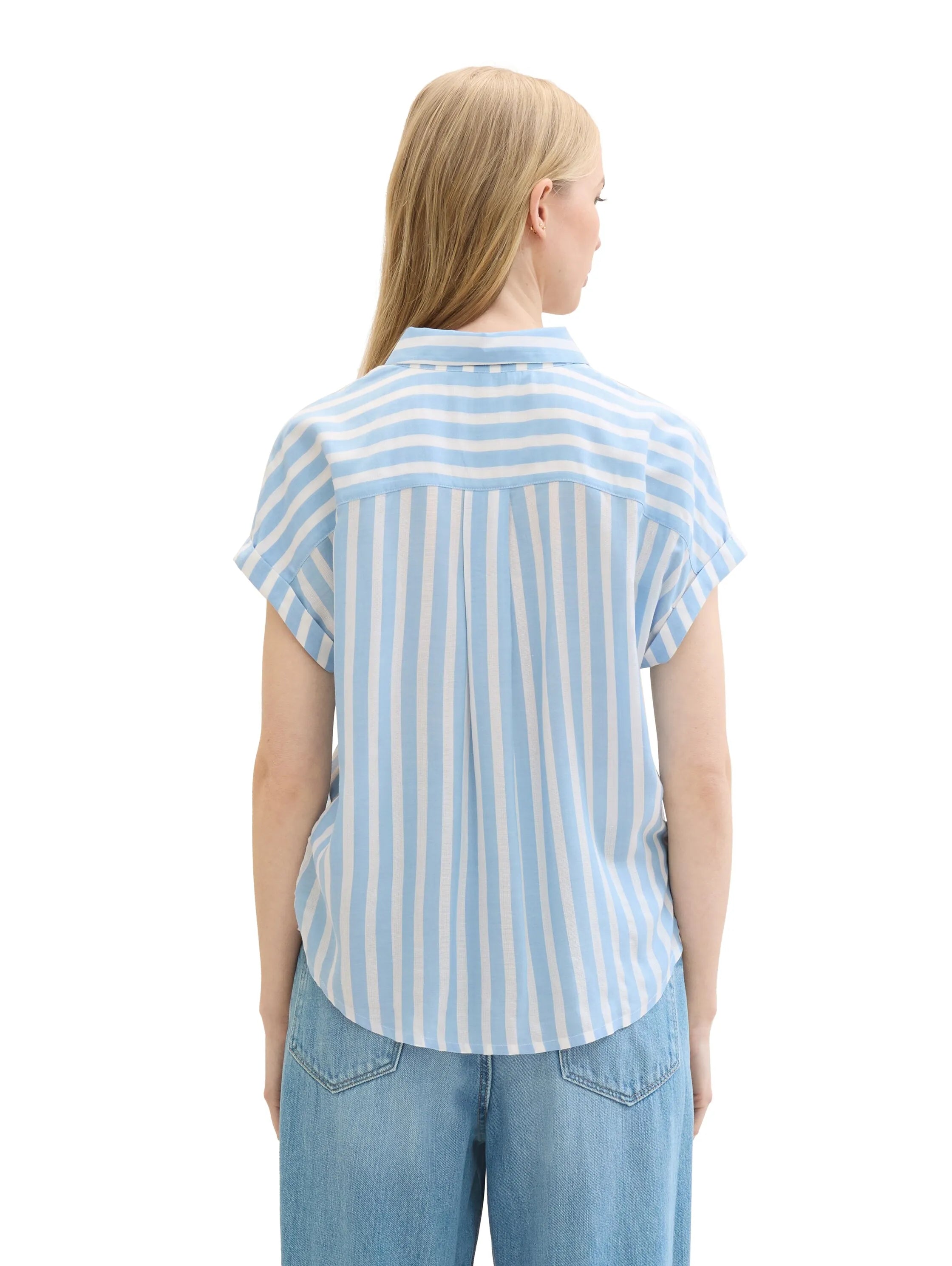 Tom Tailor Offwhite Blue Vertical Stripe Women Striped Short-Sleeved Shirt SKU: 1041220_35221 Image 03
