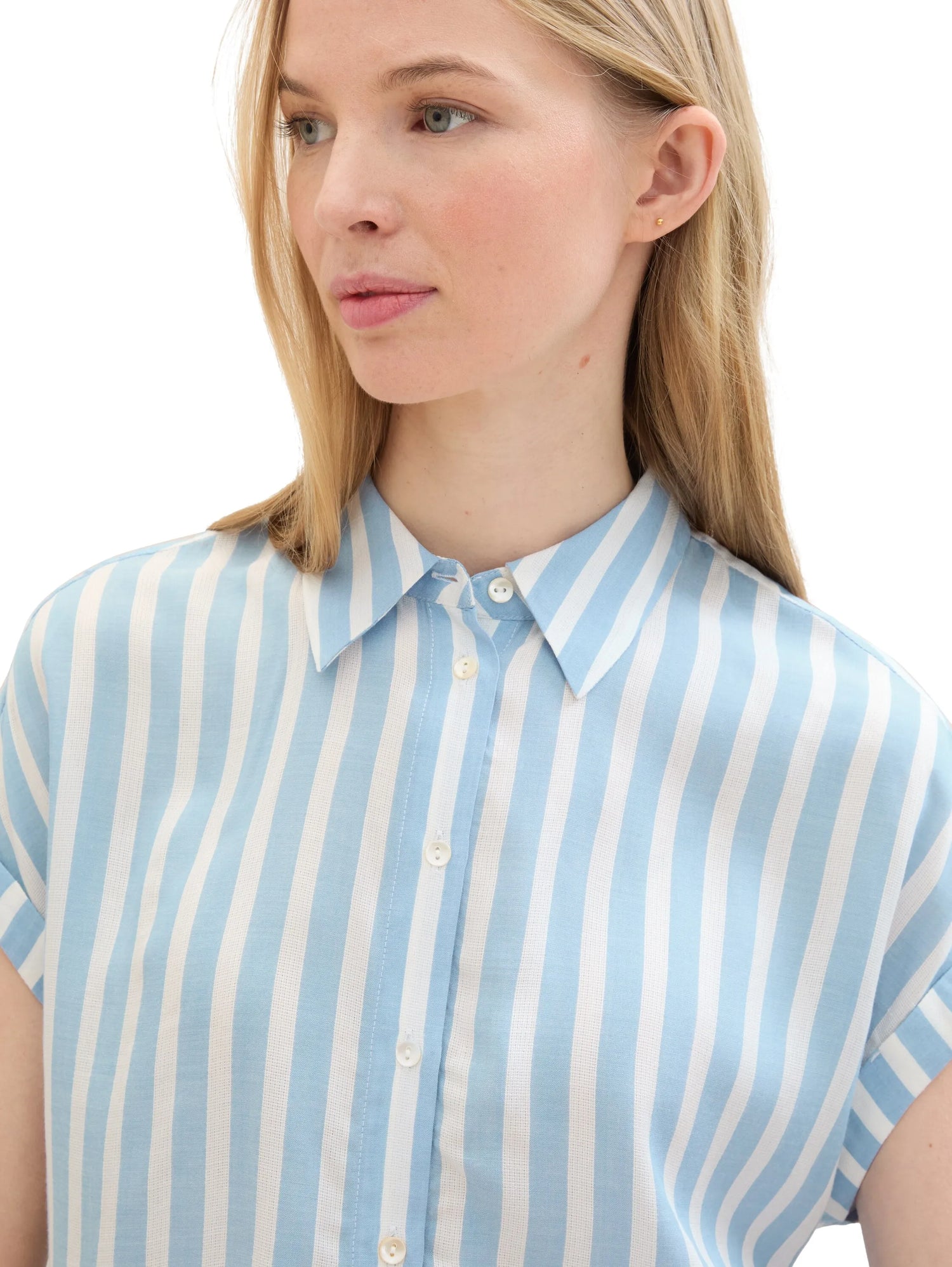 Tom Tailor Offwhite Blue Vertical Stripe Women Striped Short-Sleeved Shirt SKU: 1041220_35221 Image 05