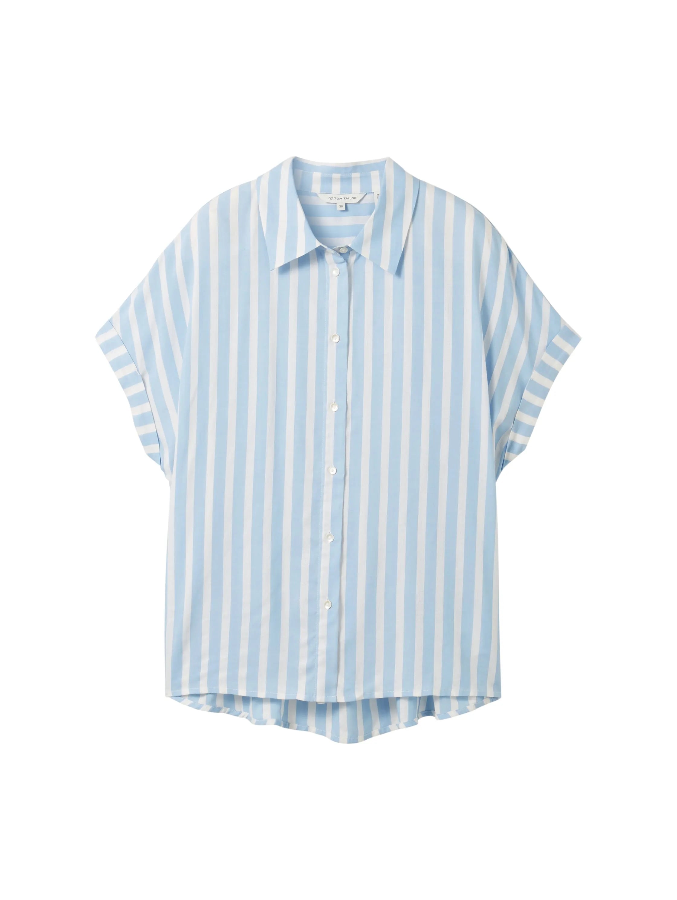 Tom Tailor Offwhite Blue Vertical Stripe Women Striped Short-Sleeved Shirt SKU: 1041220_35221 Image 07