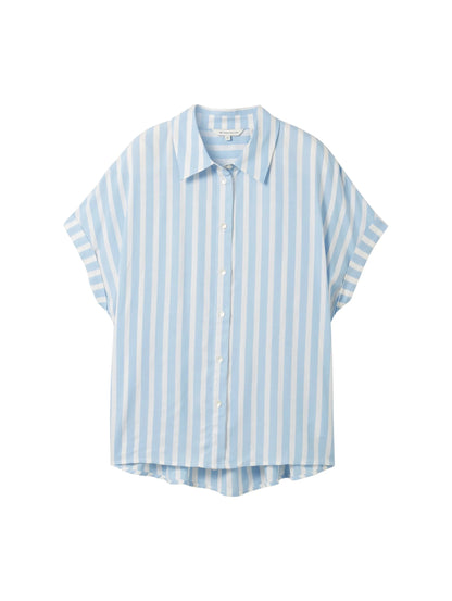 Tom Tailor Offwhite Blue Vertical Stripe Women Striped Short-Sleeved Shirt SKU: 1041220_35221 Image 07