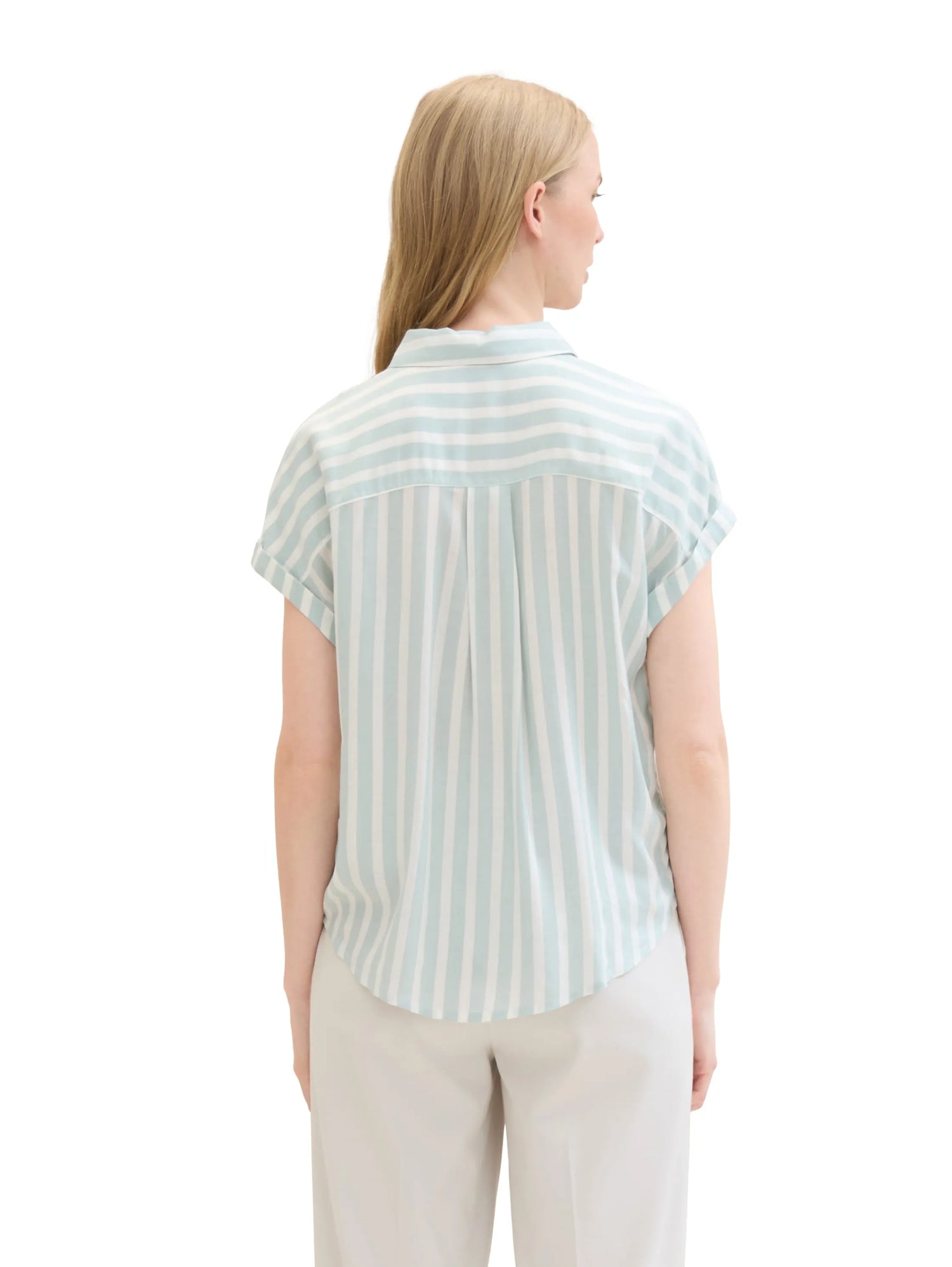 Tom Tailor Mint Blue Offwhite Stripe Women Striped Short-Sleeved Shirt SKU: 1041220_35350 Image 03