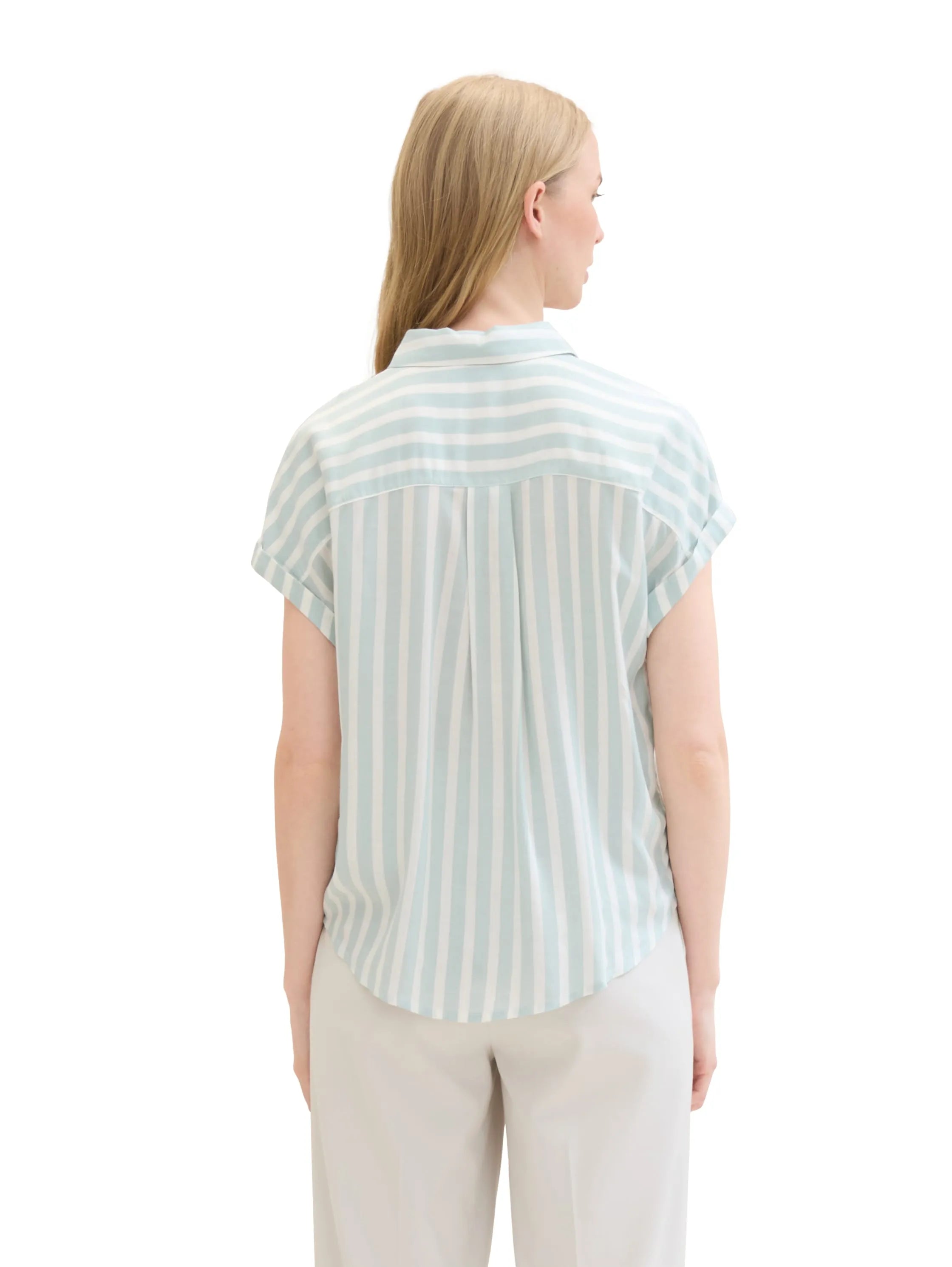 Tom Tailor Mint Blue Offwhite Stripe Women Striped Short-Sleeved Shirt SKU: 1041220_35350 Image 03