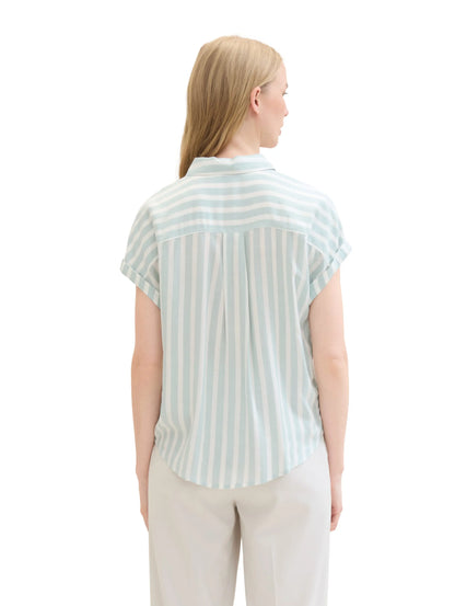 Tom Tailor Mint Blue Offwhite Stripe Women Striped Short-Sleeved Shirt SKU: 1041220_35350 Image 03