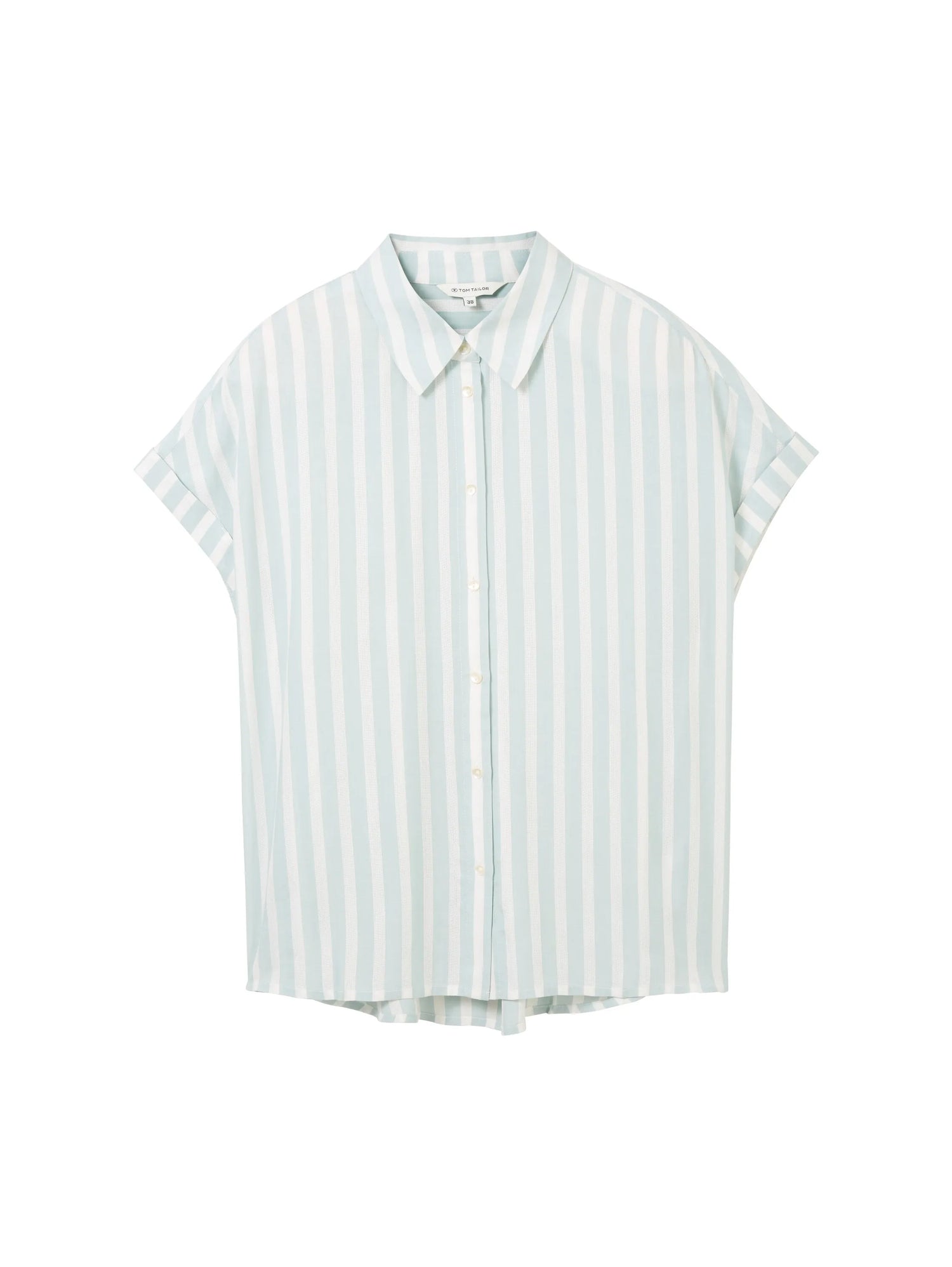 Tom Tailor Mint Blue Offwhite Stripe Women Striped Short-Sleeved Shirt SKU: 1041220_35350 Image 07