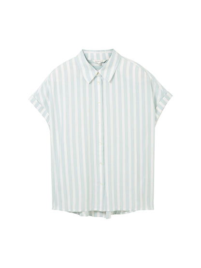 Tom Tailor Mint Blue Offwhite Stripe Women Striped Short-Sleeved Shirt SKU: 1041220_35350 Image 07