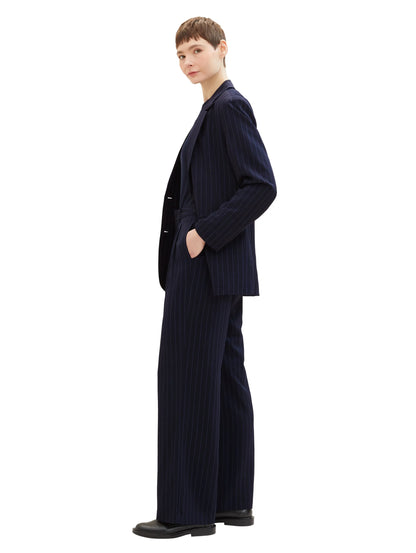 Tom Tailor Navy Blue Pinstripe Women Striped Wide-Leg Trousers SKU: 1041240_34667 Image 02