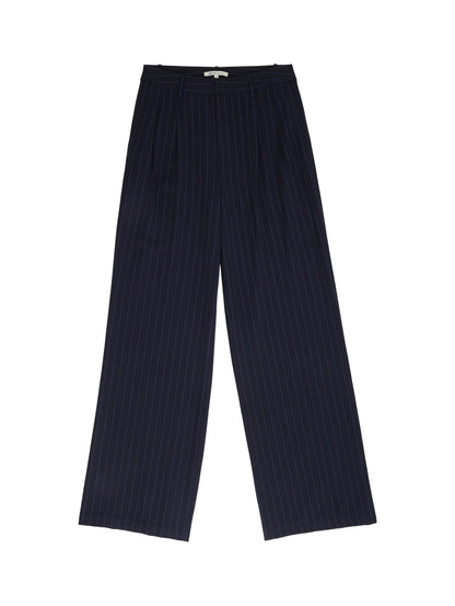 Tom Tailor Navy Blue Pinstripe Women Striped Wide-Leg Trousers SKU: 1041240_34667 Image 08