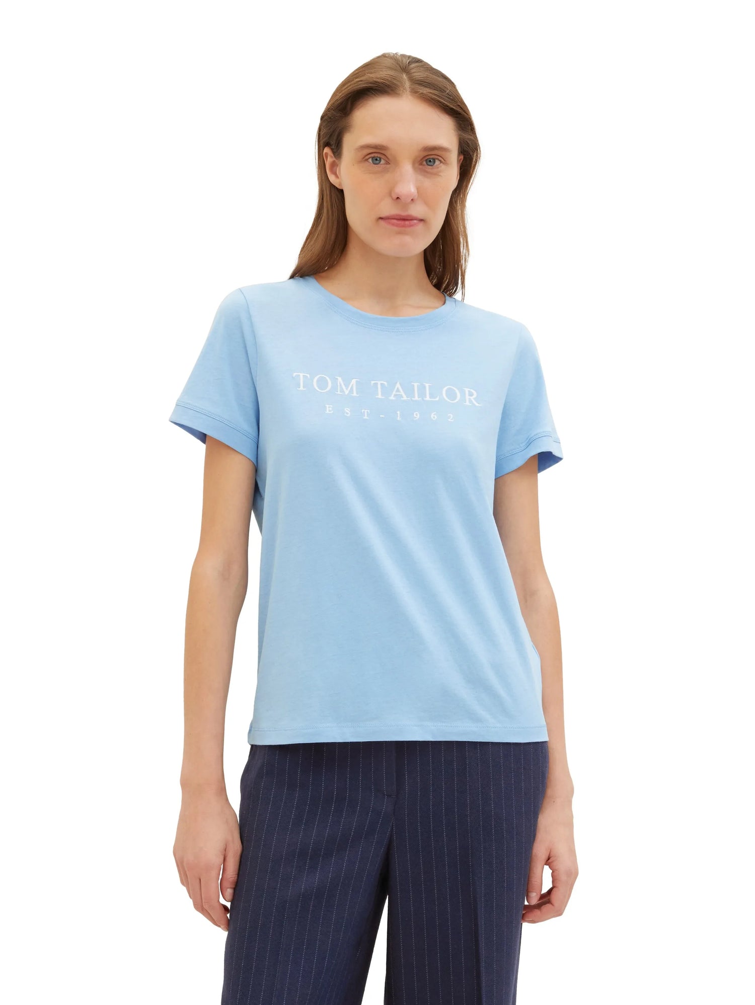 Tom Tailor Light Fjord Blue Women T-Shirt with Embroidered Logo SKU: 1041288_34587 Image 01