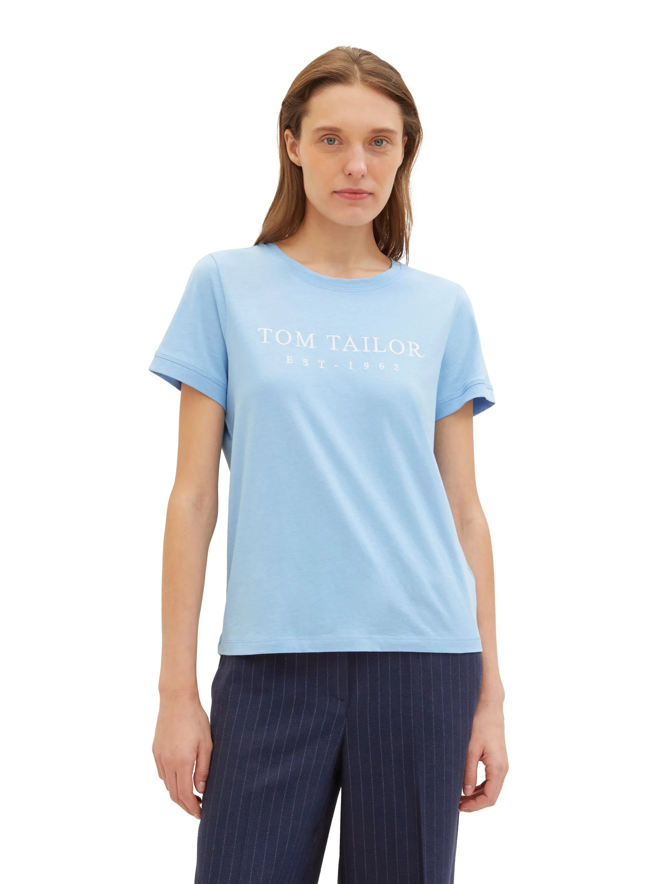 Tom Tailor Light Fjord Blue Women T-Shirt with Embroidered Logo SKU: 1041288_34587 Image 01