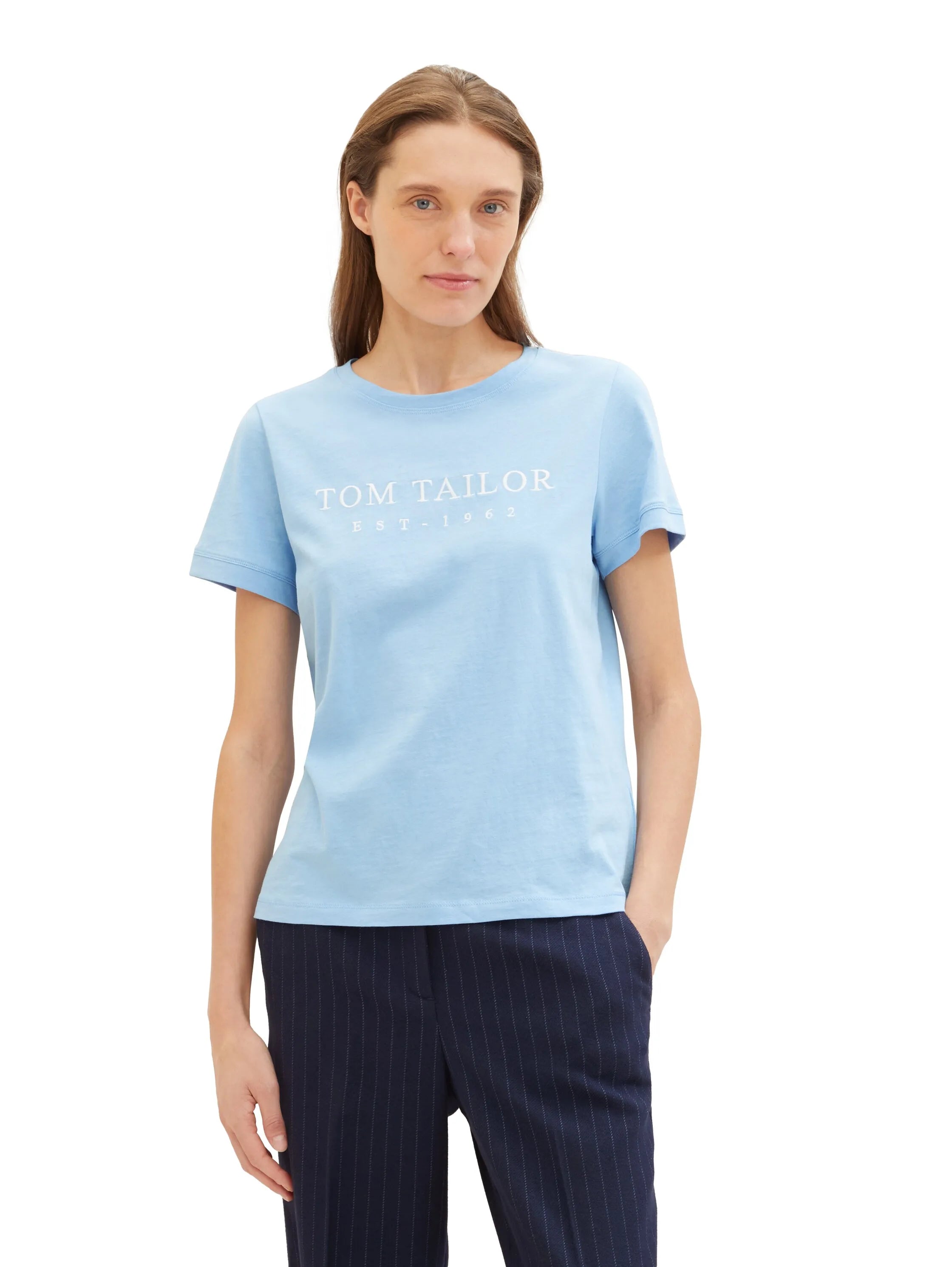 Tom Tailor Light Fjord Blue Women T-Shirt with Embroidered Logo SKU: 1041288_34587 Image 04
