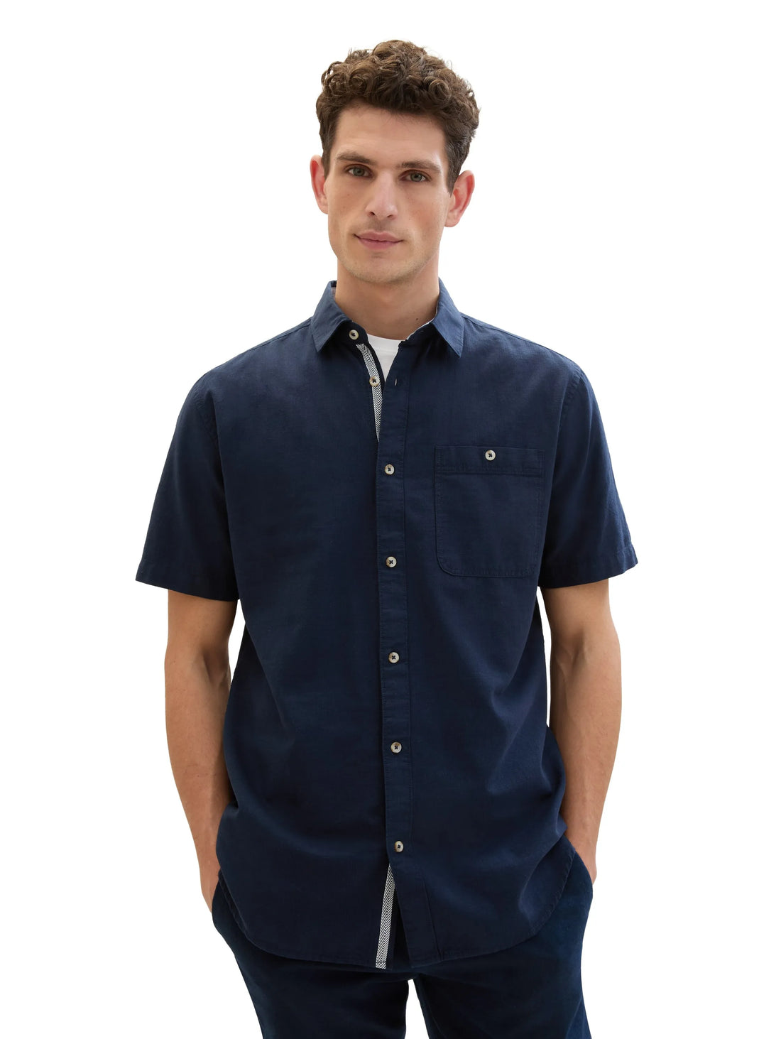 Tom Tailor Sky Captain Blue Men Short-Sleeved Shirt with a Chest Pocket SKU: 1041350_10668 Image 01