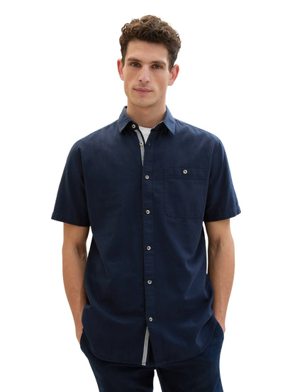 Tom Tailor Sky Captain Blue Men Short-Sleeved Shirt with a Chest Pocket SKU: 1041350_10668 Image 01