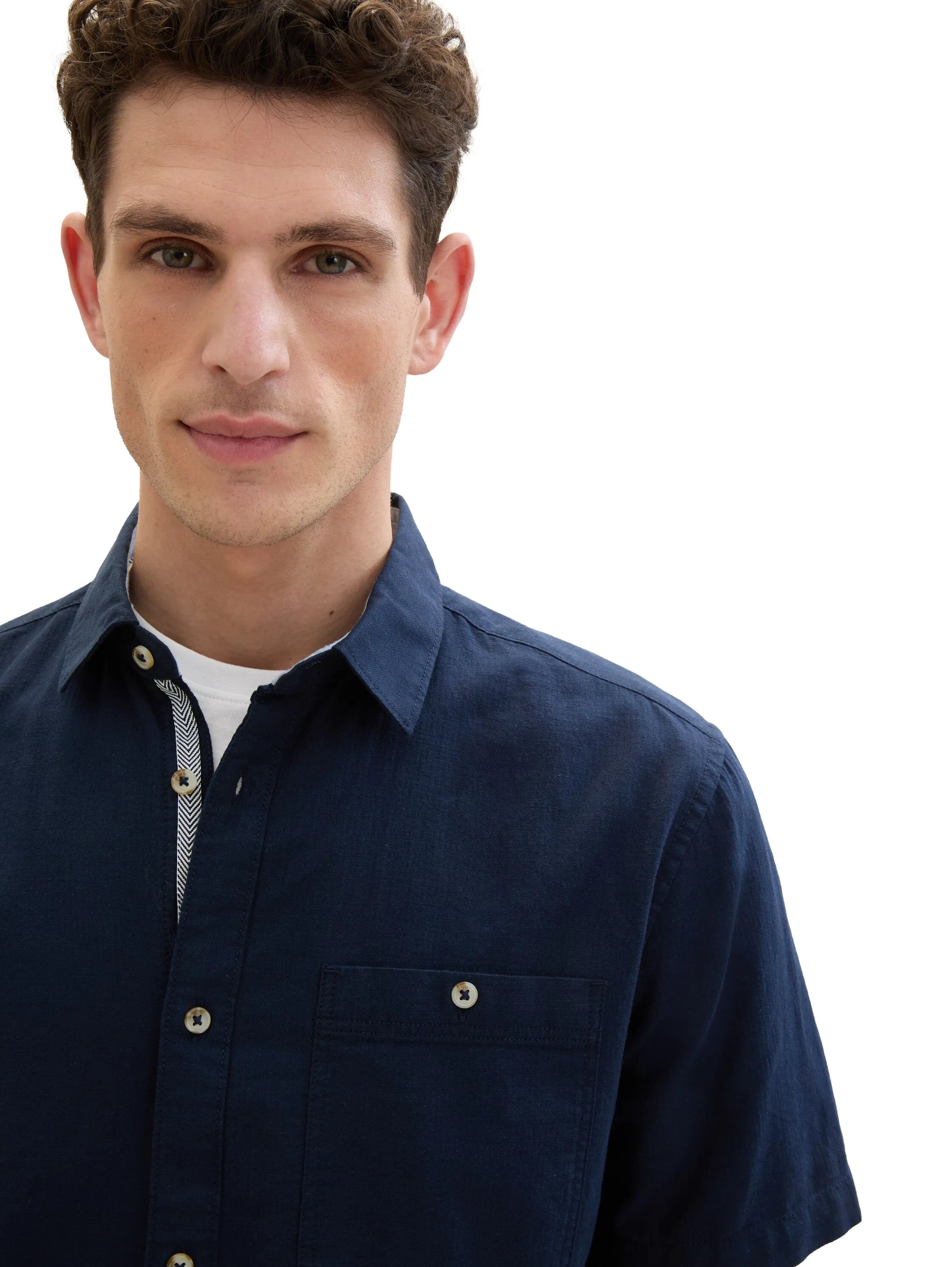 Tom Tailor Sky Captain Blue Men Short-Sleeved Shirt with a Chest Pocket SKU: 1041350_10668 Image 04