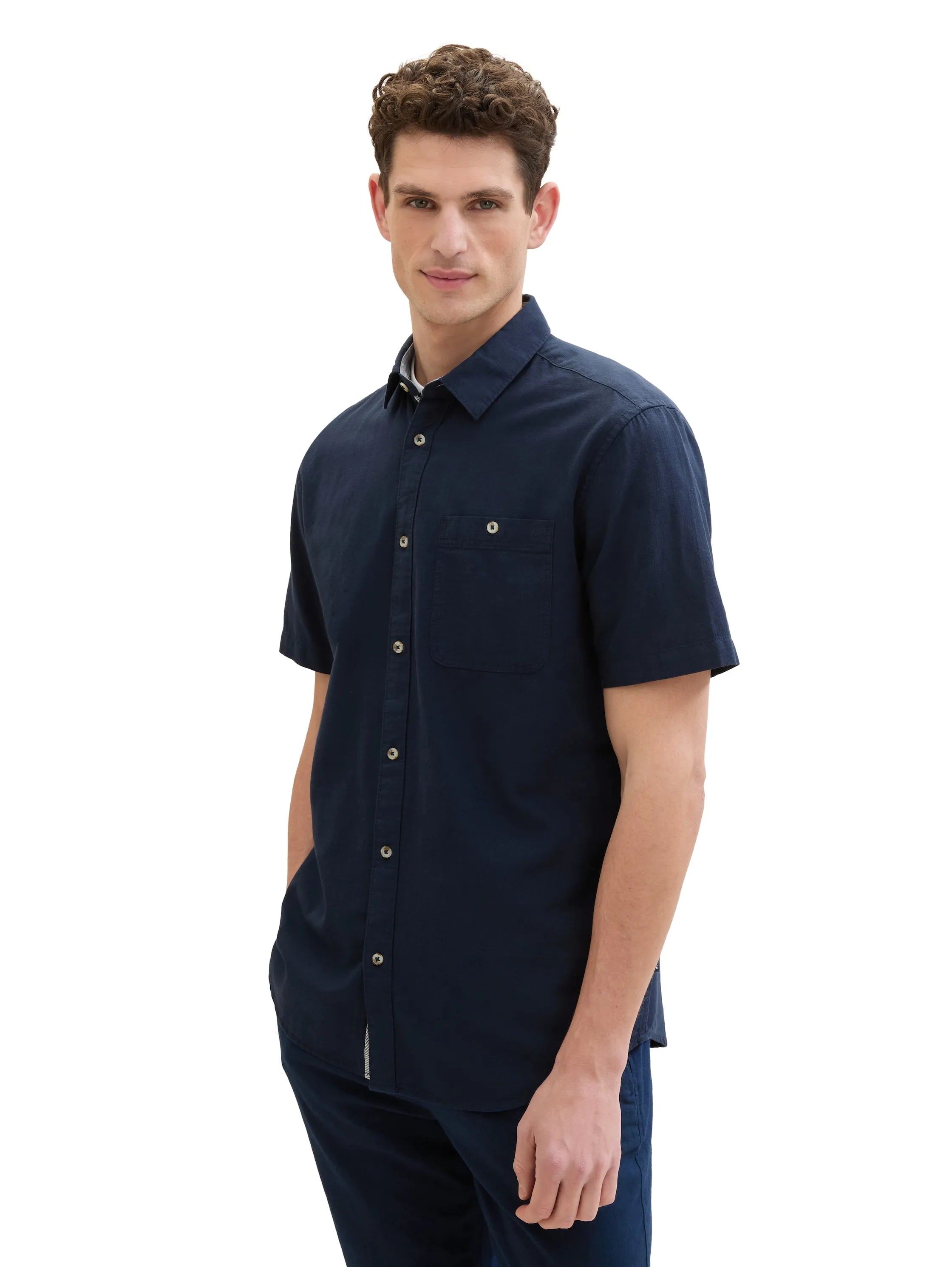 Tom Tailor Sky Captain Blue Men Short-Sleeved Shirt with a Chest Pocket SKU: 1041350_10668 Image 06