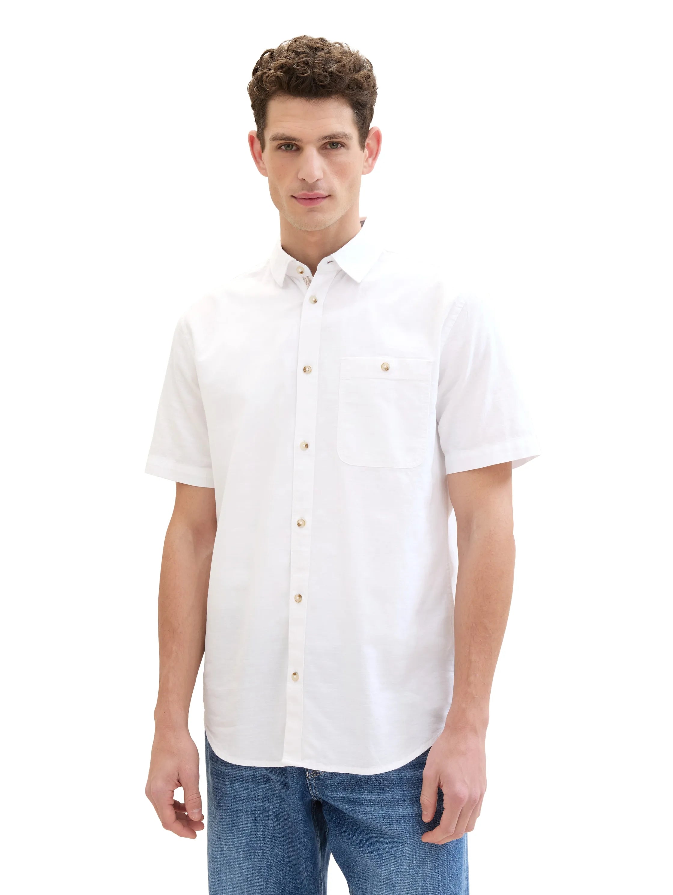 Tom Tailor White Men Short-Sleeved Shirt with a Chest Pocket SKU: 1041350_20000 Image 04