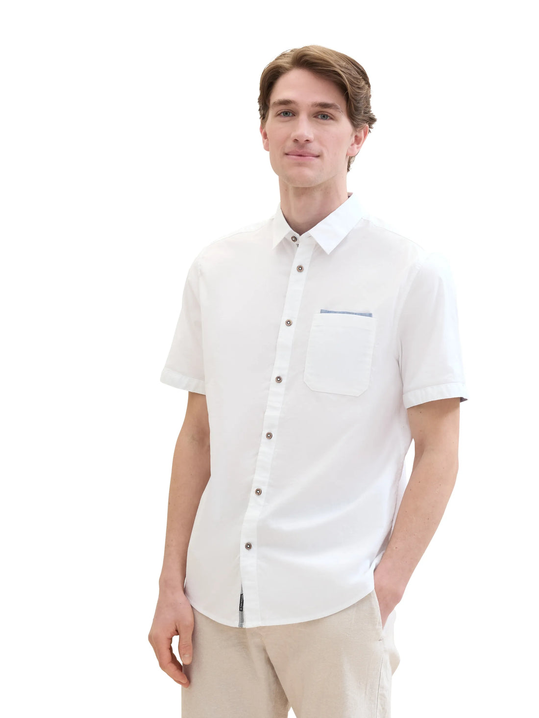Tom Tailor White Men Short-Sleeved Shirt with a Chest Pocket SKU: 1041362_20000 Image 01