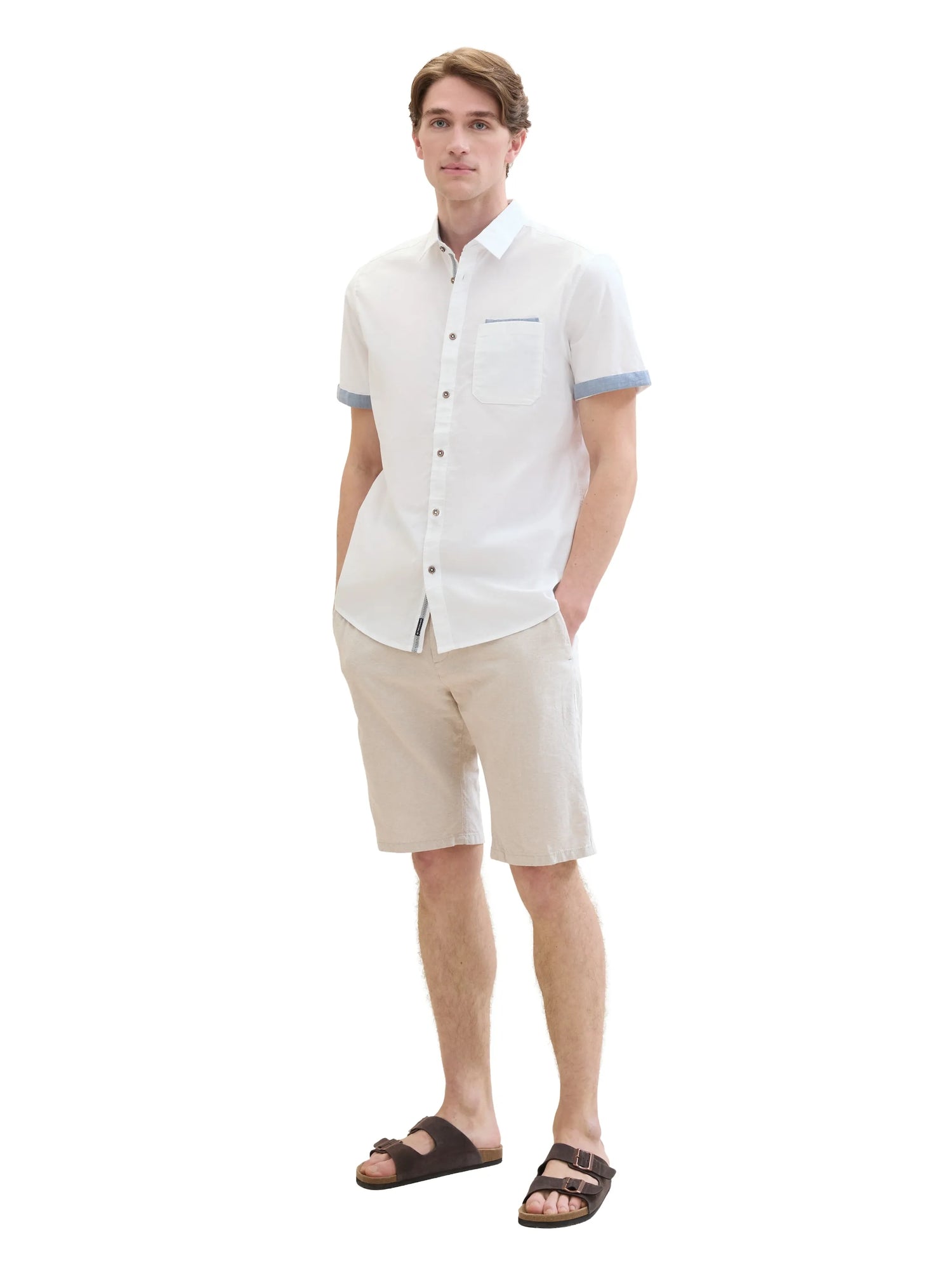 Tom Tailor White Men Short-Sleeved Shirt with a Chest Pocket SKU: 1041362_20000 Image 02