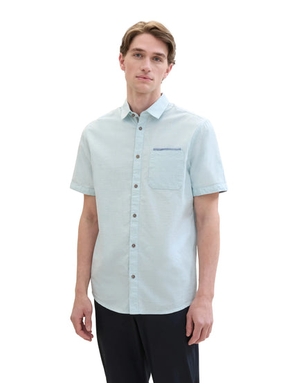 Tom Tailor Turquoise Small Structure Men Short-Sleeved Shirt with a Chest Pocket SKU: 1041362_35405 Image 01