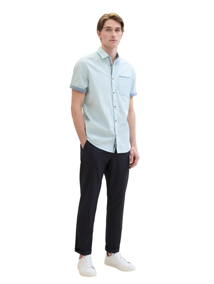 Tom Tailor Turquoise Small Structure Men Short-Sleeved Shirt with a Chest Pocket SKU: 1041362_35405 Image 02