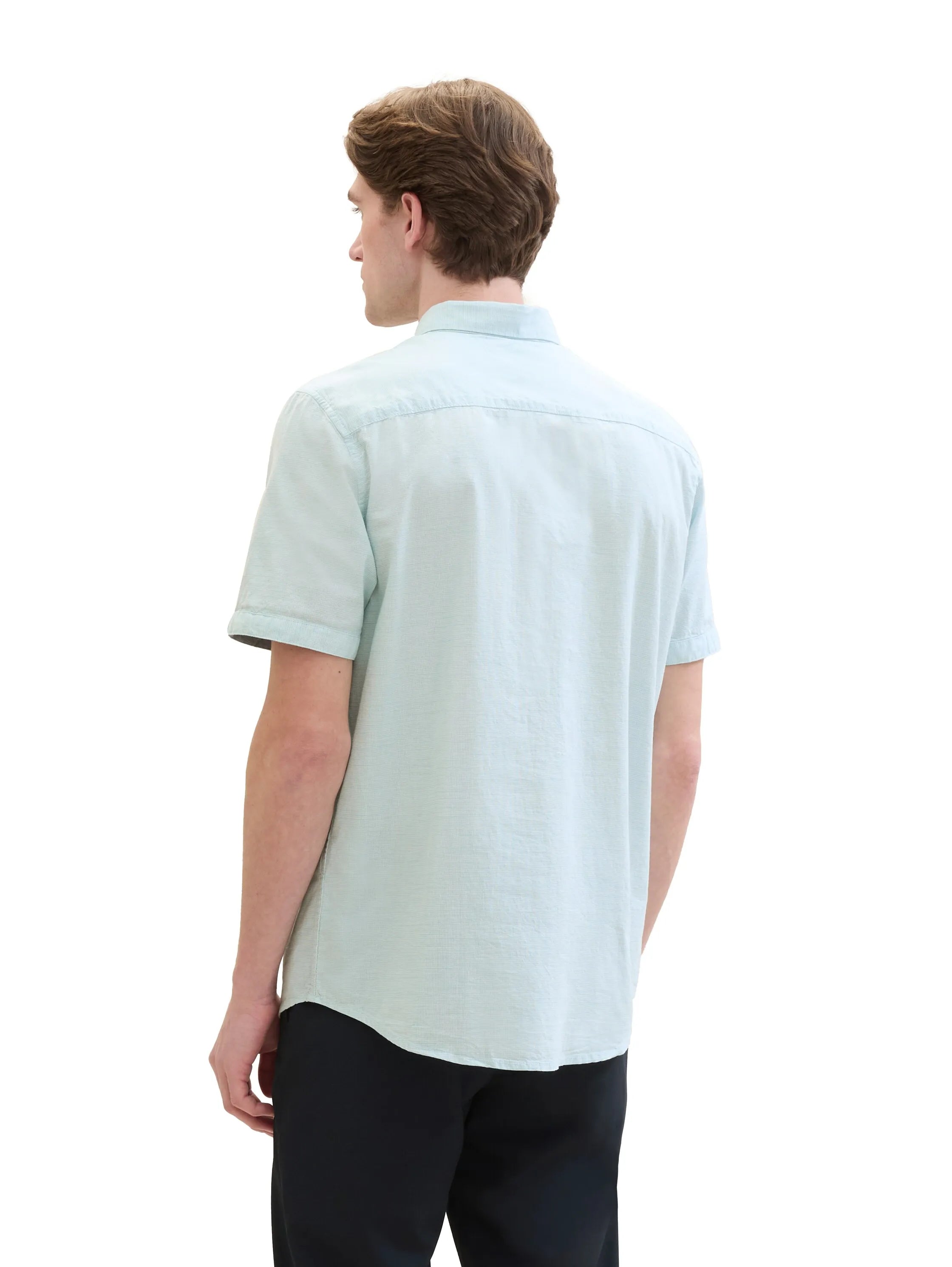 Tom Tailor Turquoise Small Structure Men Short-Sleeved Shirt with a Chest Pocket SKU: 1041362_35405 Image 03