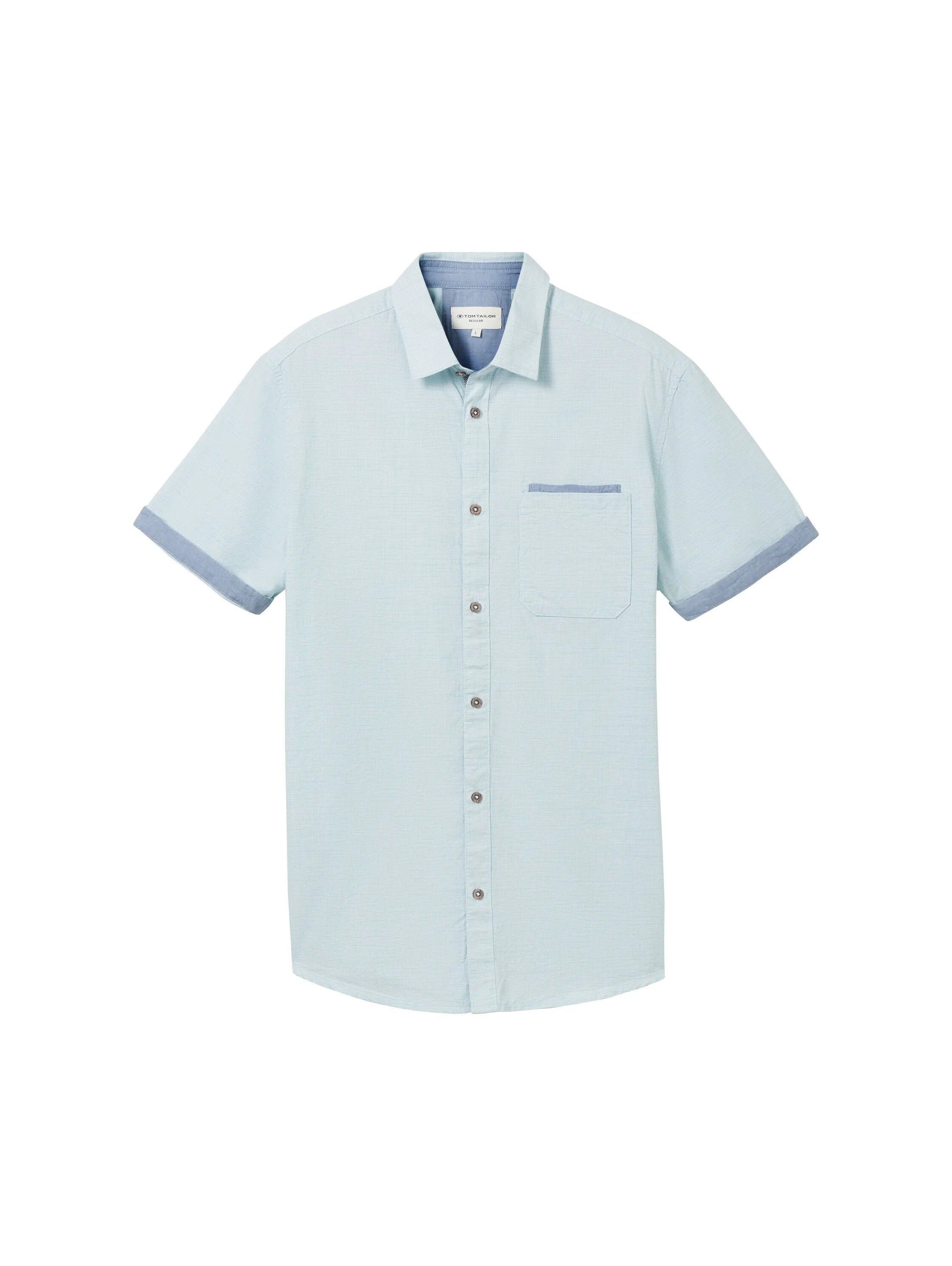 Tom Tailor Turquoise Small Structure Men Short-Sleeved Shirt with a Chest Pocket SKU: 1041362_35405 Image 07