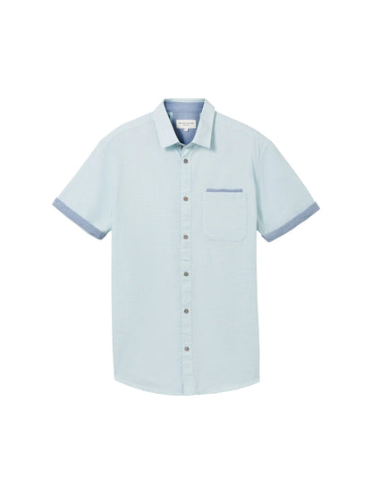 Tom Tailor Turquoise Small Structure Men Short-Sleeved Shirt with a Chest Pocket SKU: 1041362_35405 Image 07