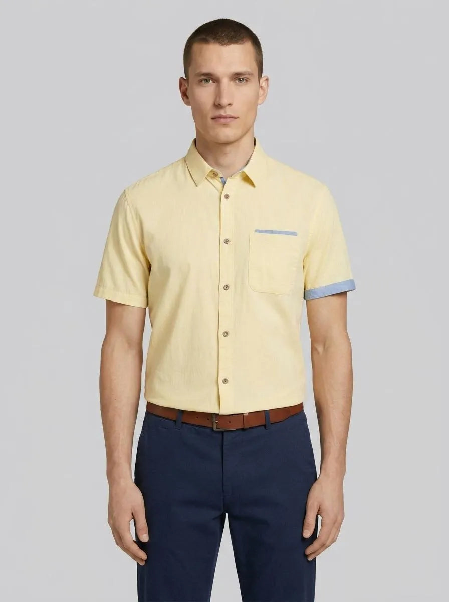 Tom Tailor Yellow Small Structure Men Short-Sleeved Shirt with a Chest Pocket SKU: 1041362_35407 Image 00