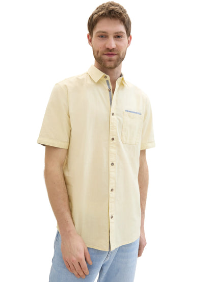 Tom Tailor Yellow Small Structure Men Short-Sleeved Shirt with a Chest Pocket SKU: 1041362_35407 Image 01