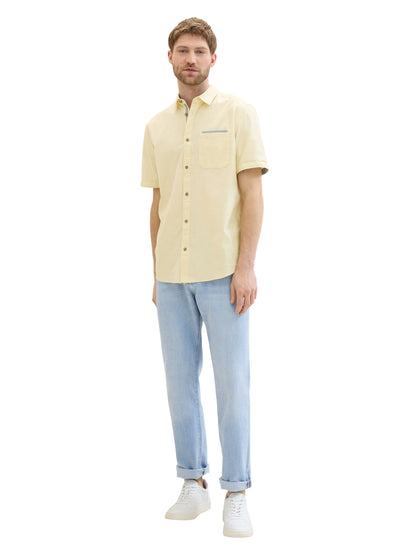 Tom Tailor Yellow Small Structure Men Short-Sleeved Shirt with a Chest Pocket SKU: 1041362_35407 Image 02