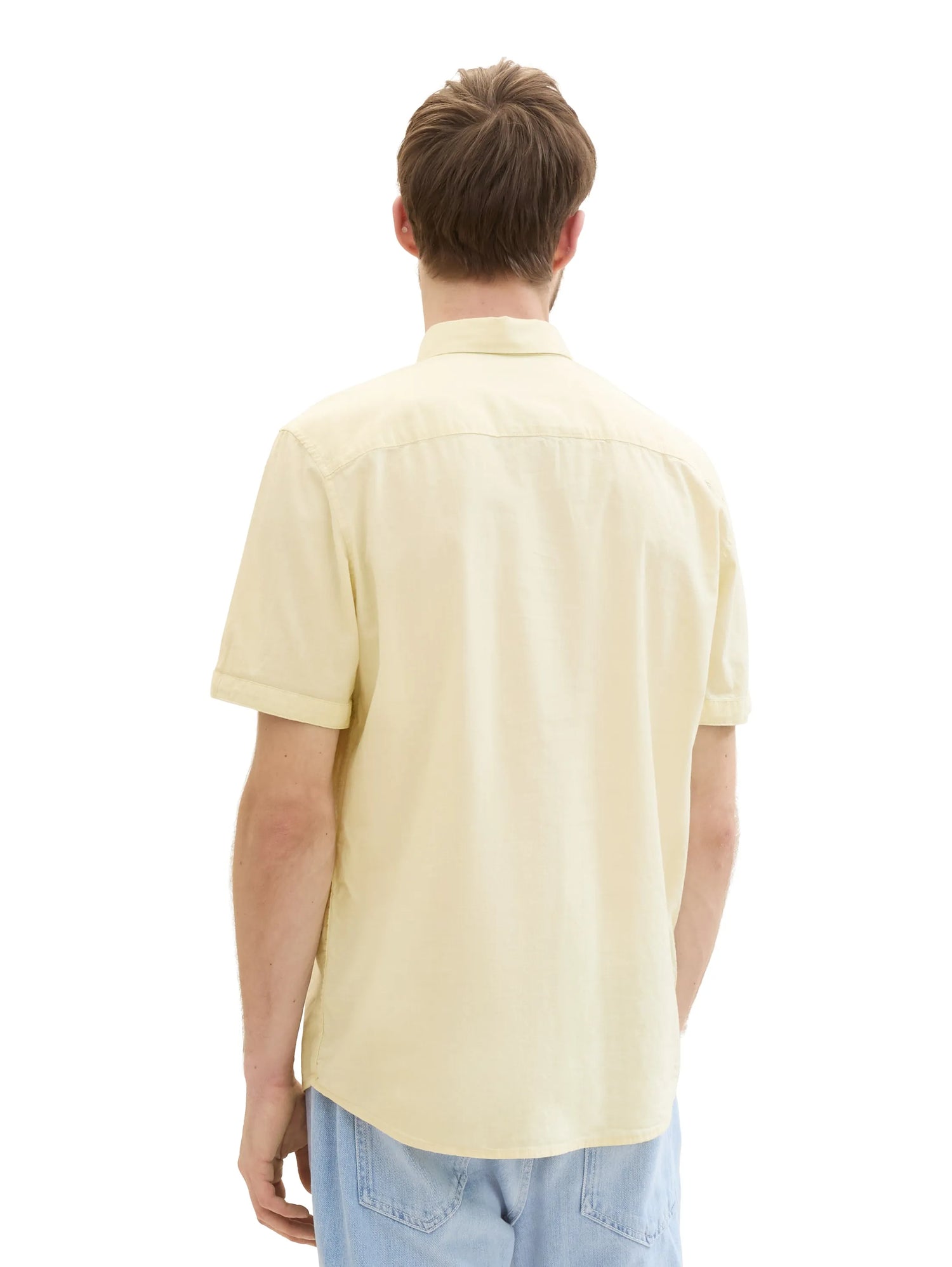 Tom Tailor Yellow Small Structure Men Short-Sleeved Shirt with a Chest Pocket SKU: 1041362_35407 Image 03