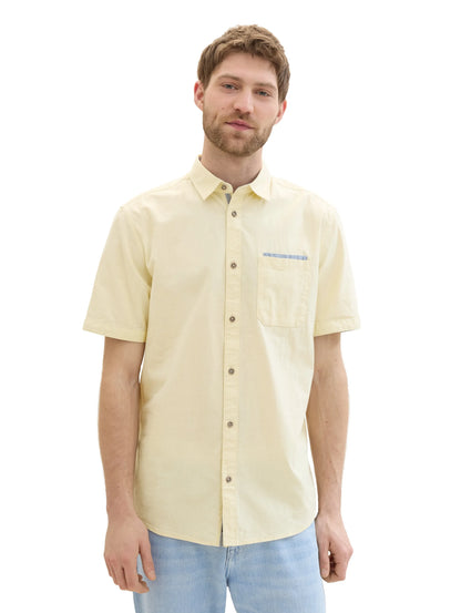 Tom Tailor Yellow Small Structure Men Short-Sleeved Shirt with a Chest Pocket SKU: 1041362_35407 Image 04