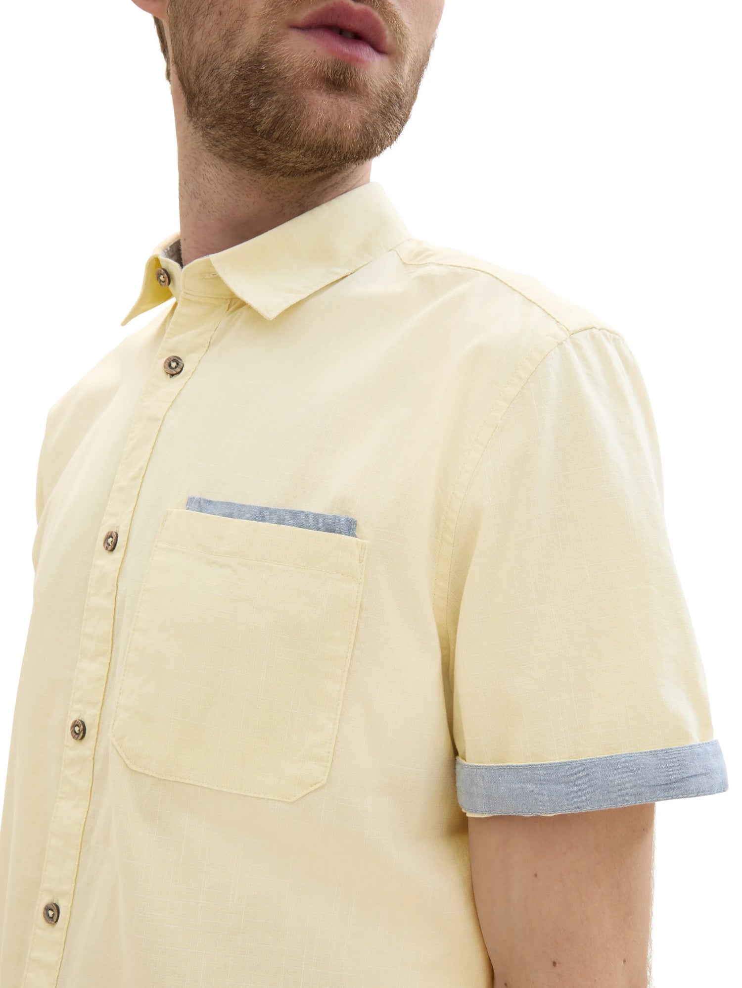 Tom Tailor Yellow Small Structure Men Short-Sleeved Shirt with a Chest Pocket SKU: 1041362_35407 Image 06