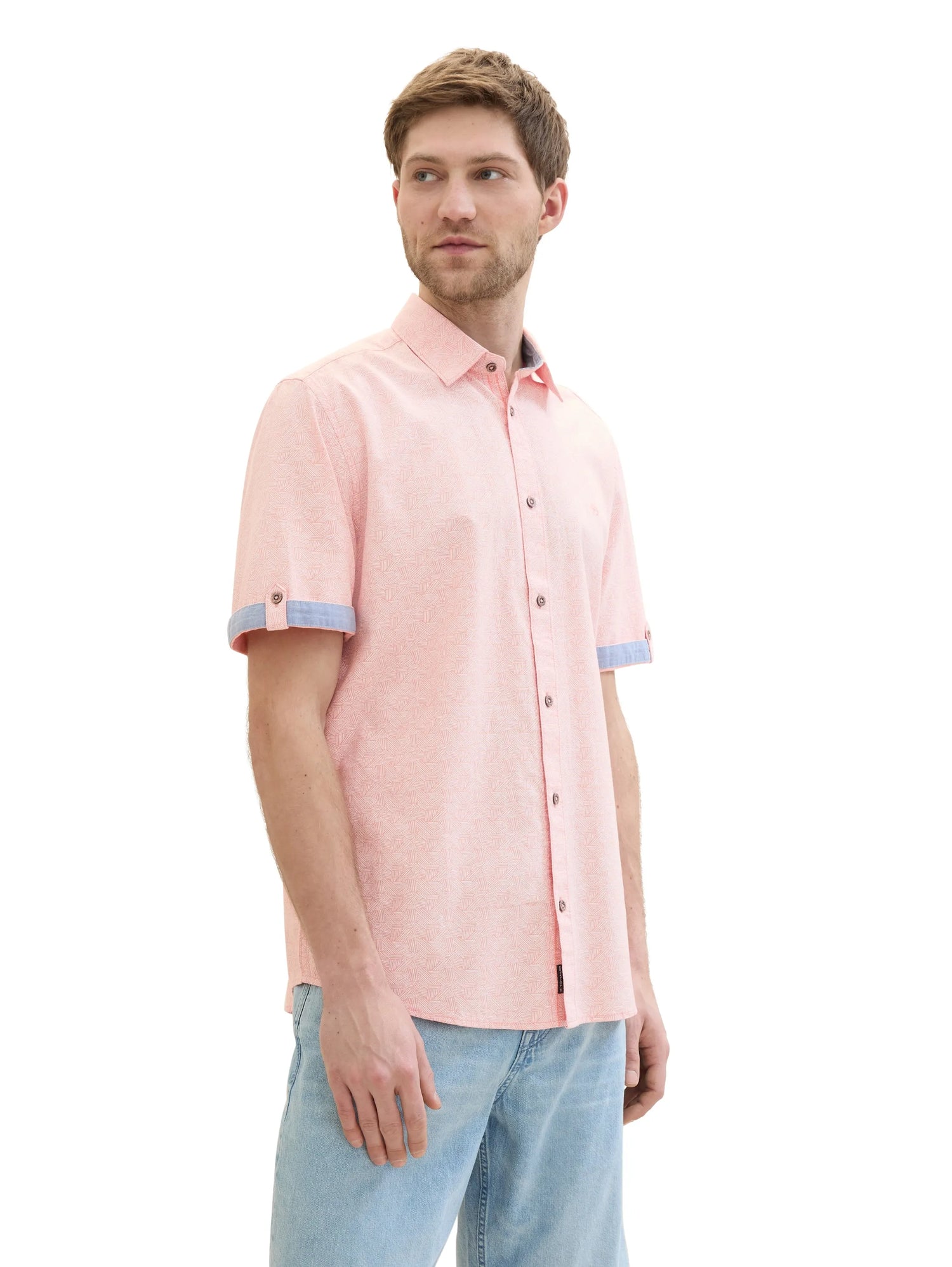 Tom Tailor Coral Geometric Design Men Regular Fit Long-Sleeved Dress Shirt SKU: 1041367_35428 Image 01