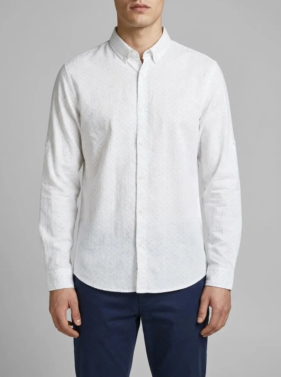 Denim Tom Tailor White Multi Mini Wave Men Slim Fit Long-Sleeved Dress Shirt SKU: 1041387_35489 Image 00