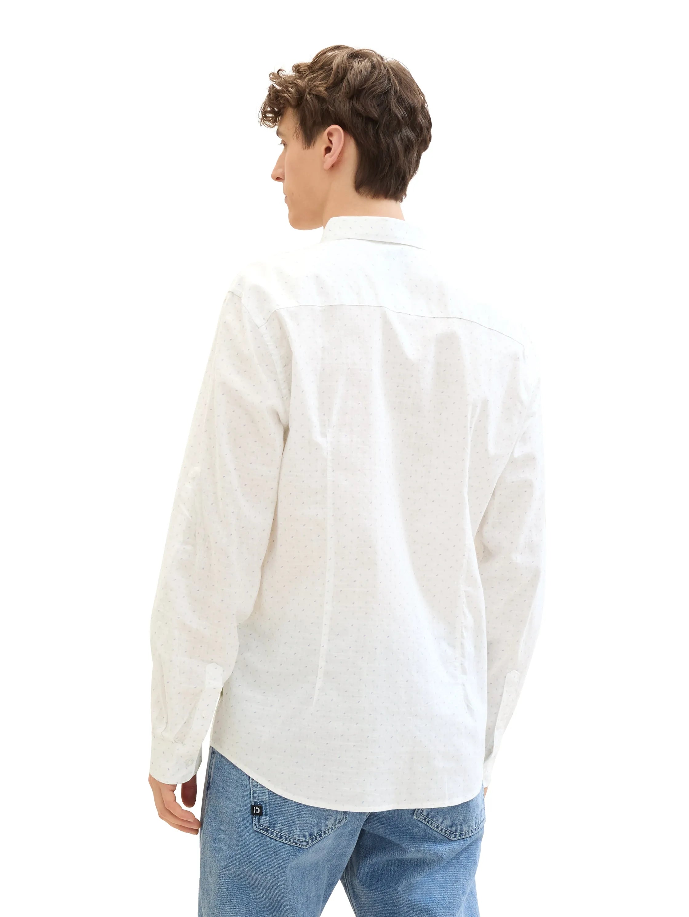 Denim Tom Tailor White Multi Mini Wave Men Slim Fit Long-Sleeved Dress Shirt SKU: 1041387_35489 Image 03