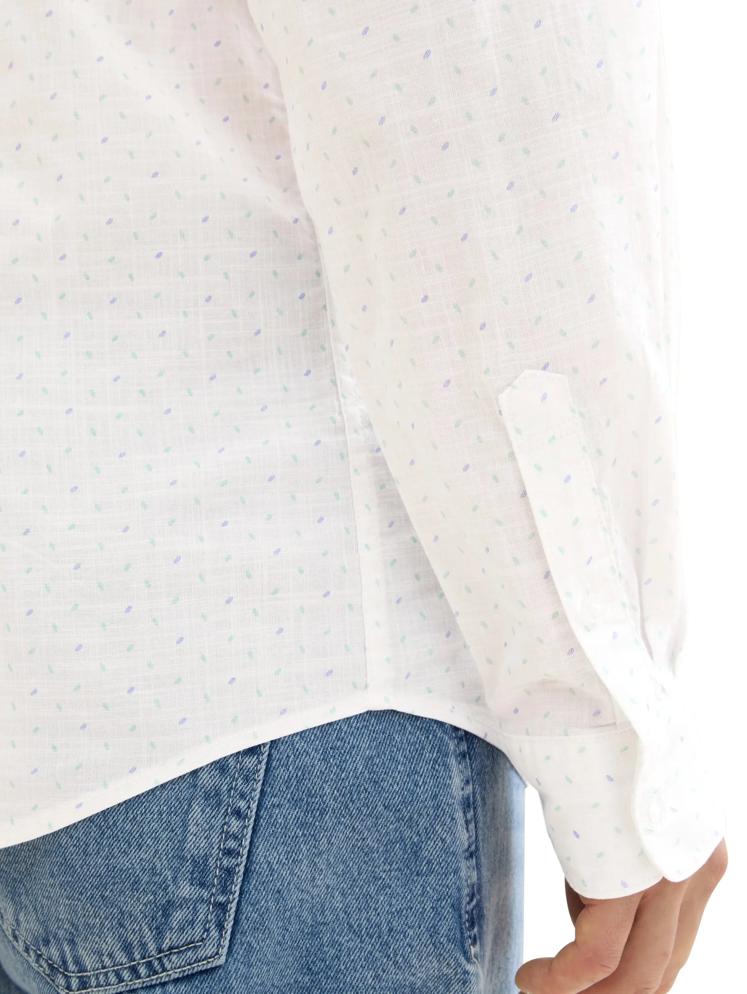 Denim Tom Tailor White Multi Mini Wave Men Slim Fit Long-Sleeved Dress Shirt SKU: 1041387_35489 Image 05