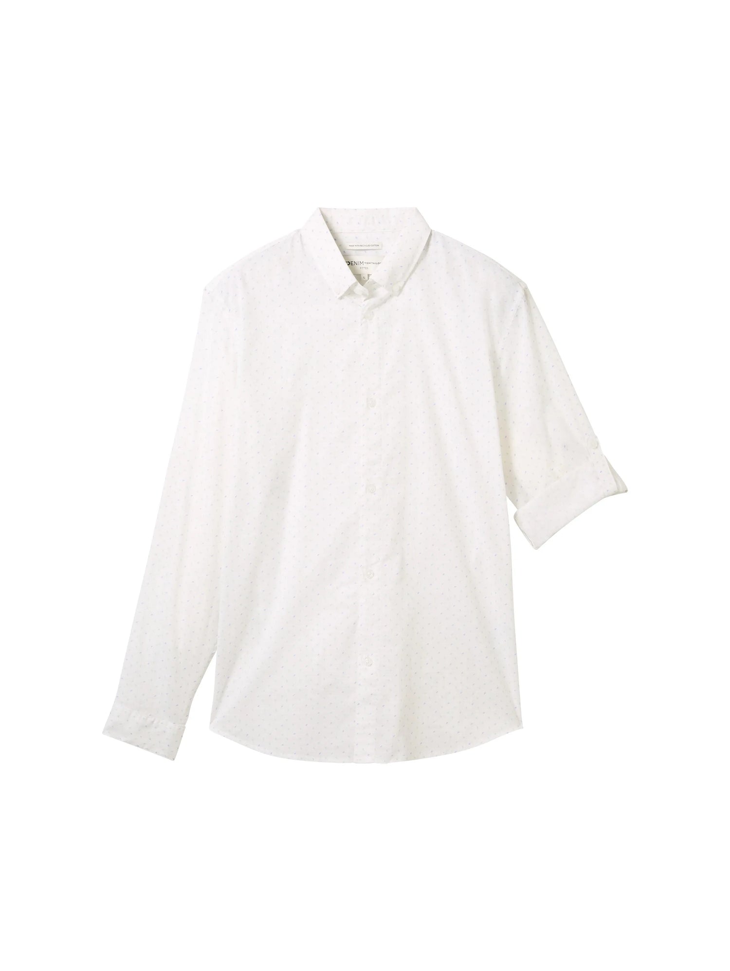 Denim Tom Tailor White Multi Mini Wave Men Slim Fit Long-Sleeved Dress Shirt SKU: 1041387_35489 Image 07