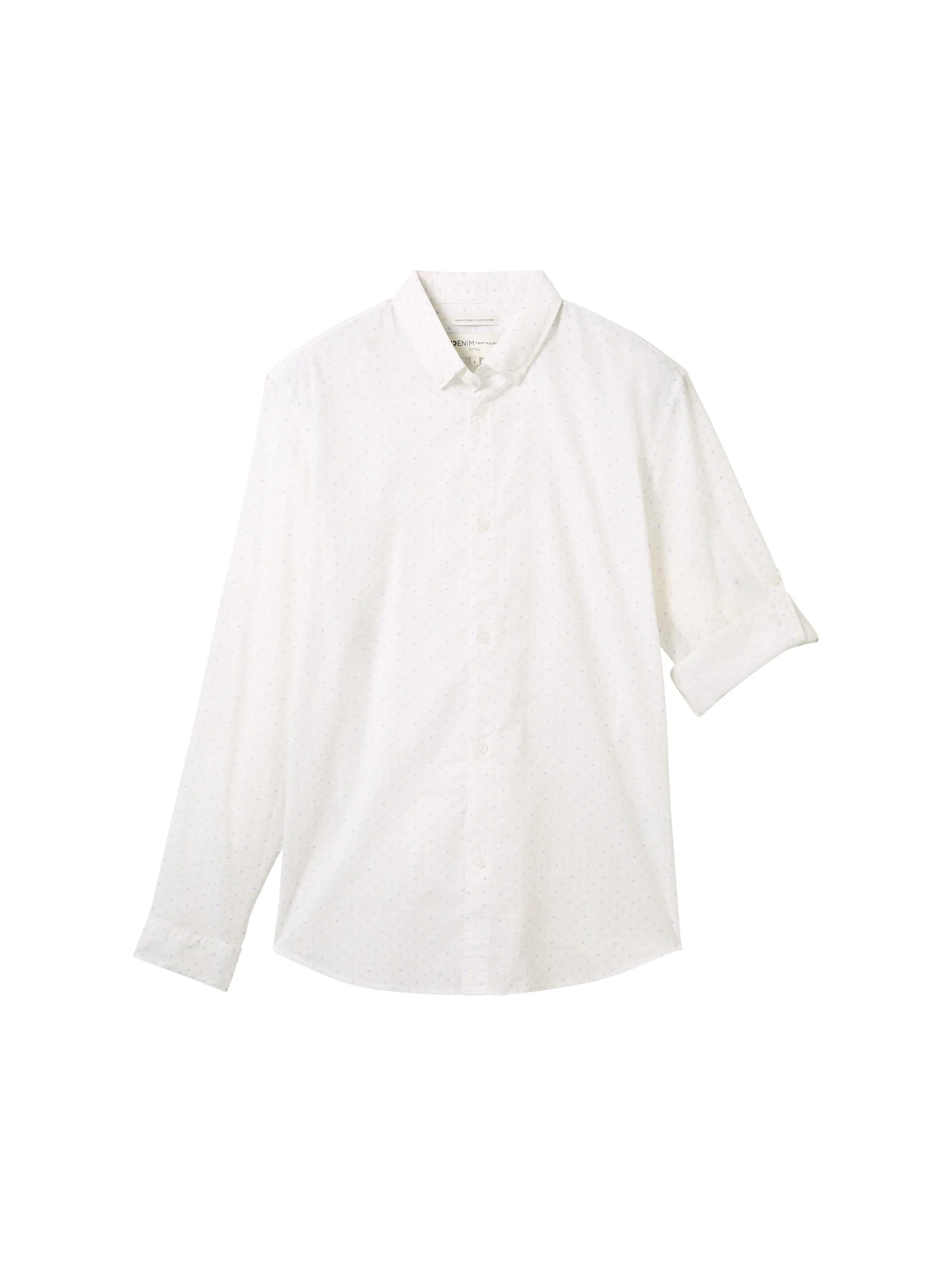 Denim Tom Tailor White Multi Mini Wave Men Slim Fit Long-Sleeved Dress Shirt SKU: 1041387_35489 Image 07